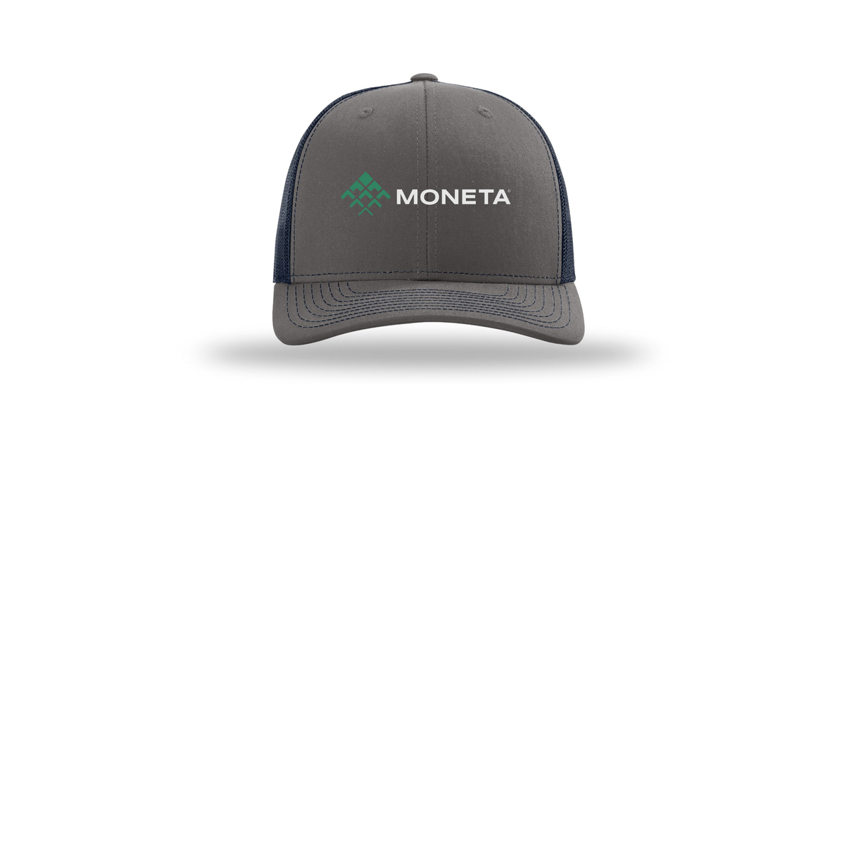 monetagroup-richardson-trucker-cap-embroidery-capfront-R112-charcoalnavy-flat-front