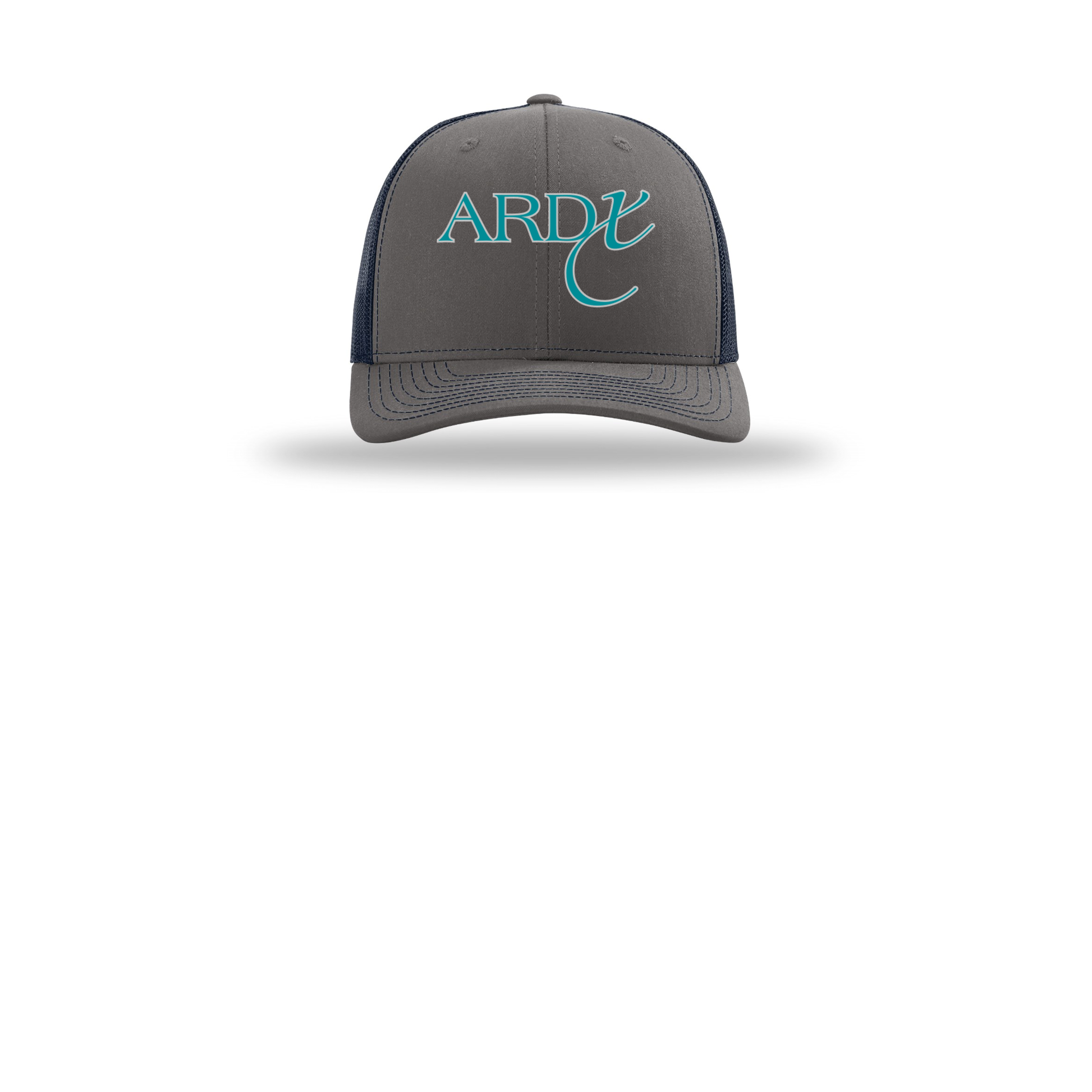 ardx-richardson-trucker-cap-embroidery-capfront-R112-charcoalnavy-flat-front