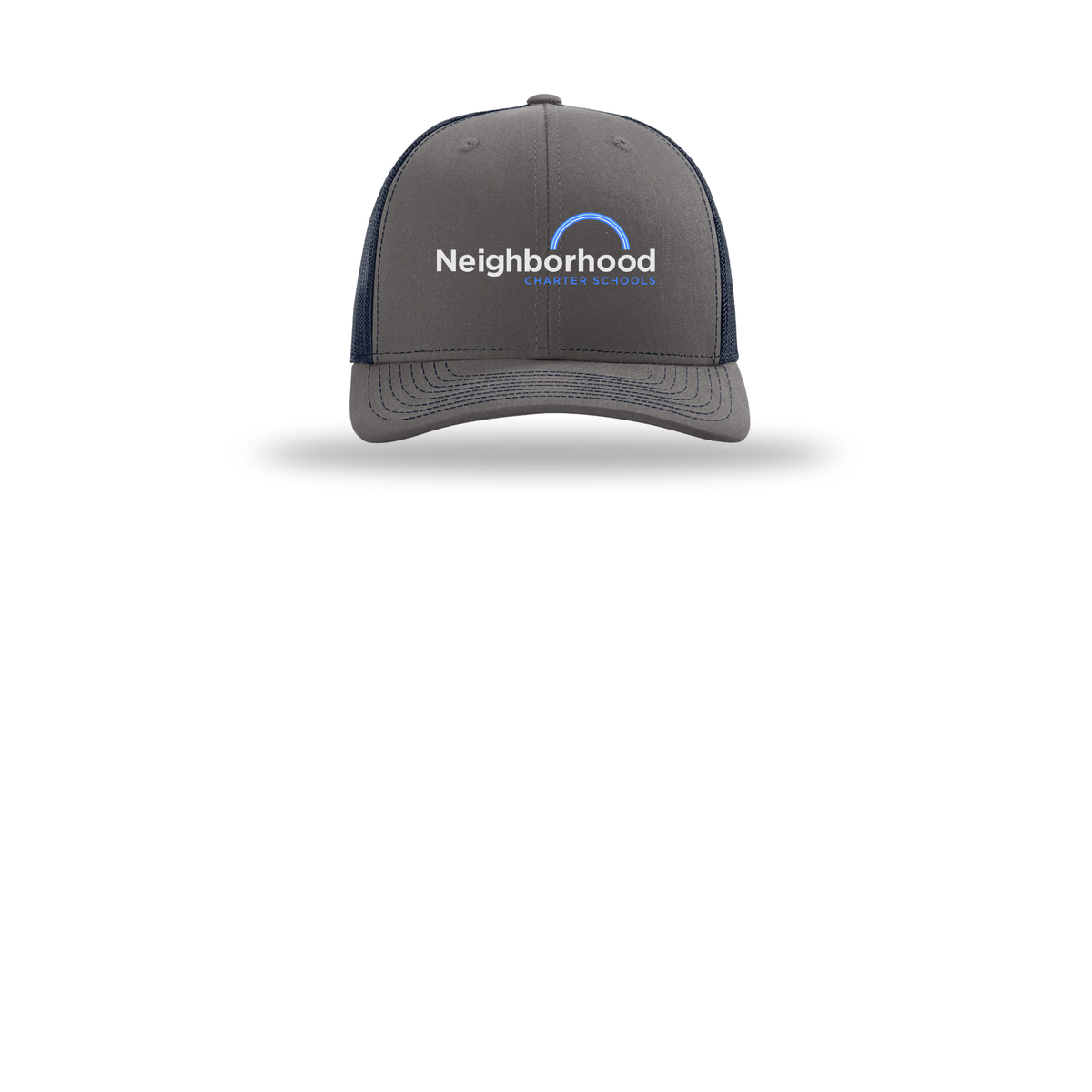 ncschools-richardson-trucker-cap-embroidery-capfront-R112-charcoalnavy-flat-front