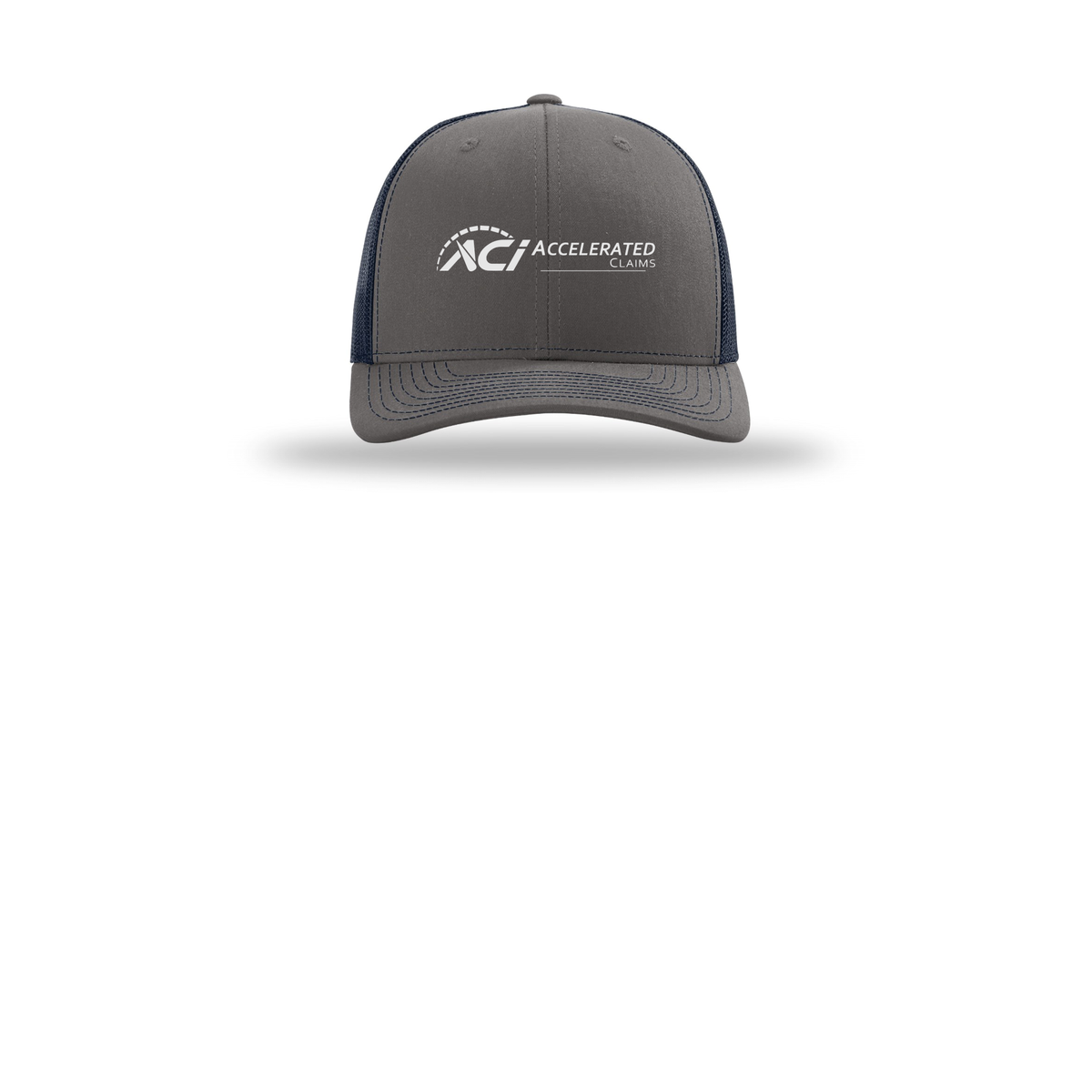 accelclaims-richardson-trucker-cap-embroidery-capfront-R112-charcoalnavy-flat-front