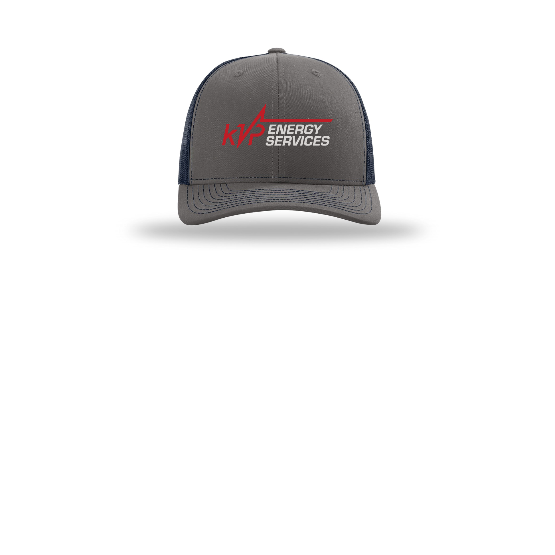 kvpenergy-richardson-trucker-cap-embroidery-capfront-R112-charcoalnavy-flat-front