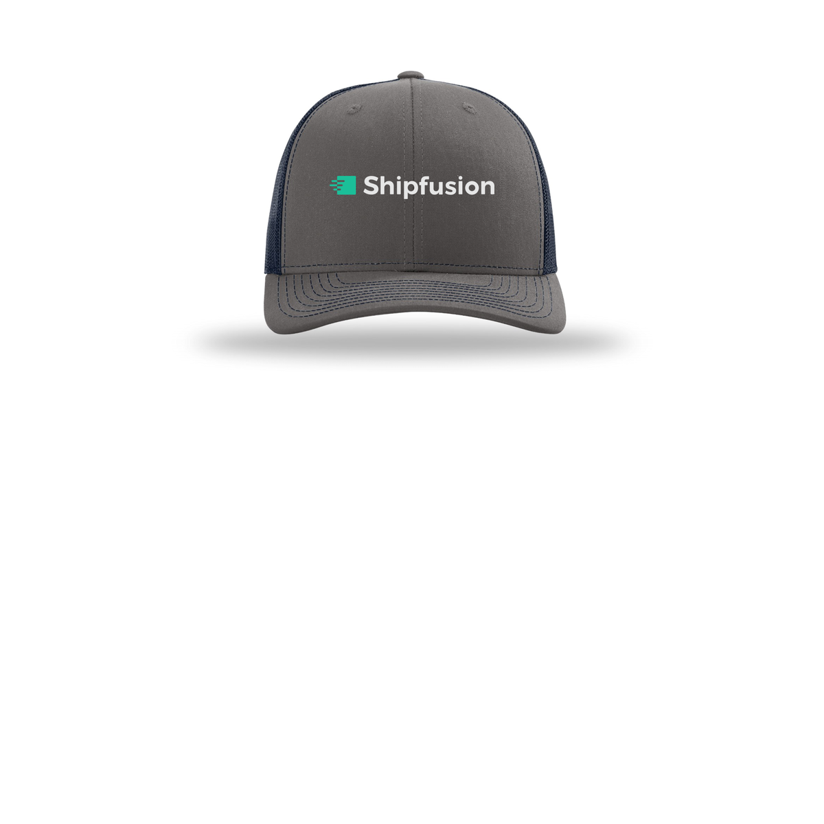 shipfusion-richardson-trucker-cap-embroidery-capfront-R112-charcoalnavy-flat-front
