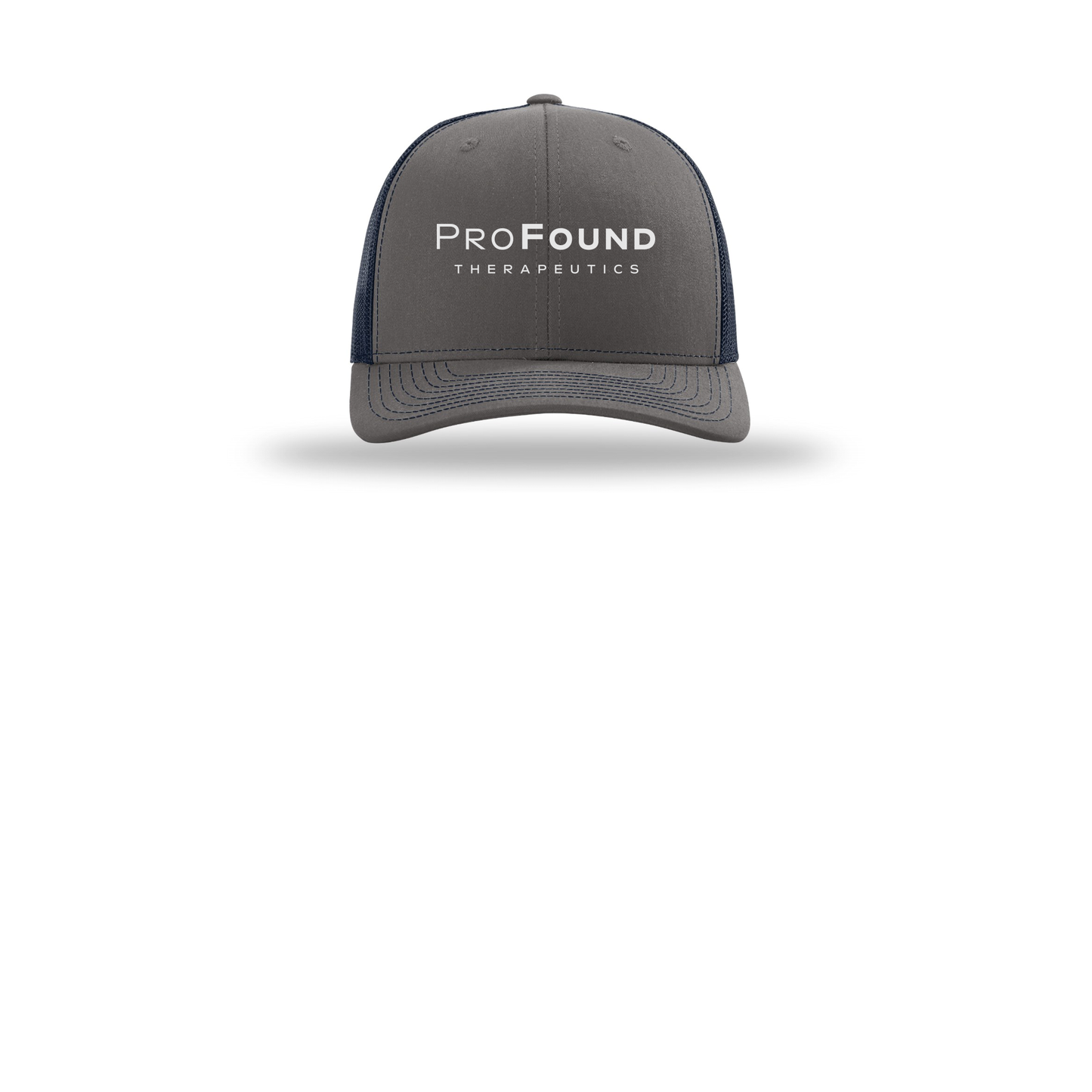 profoundtx-richardson-trucker-cap-embroidery-capfront-R112-charcoalnavy-flat-front