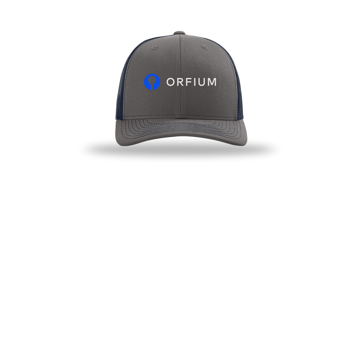 orfium-richardson-trucker-cap-embroidery-capfront-R112-charcoalnavy-flat-front