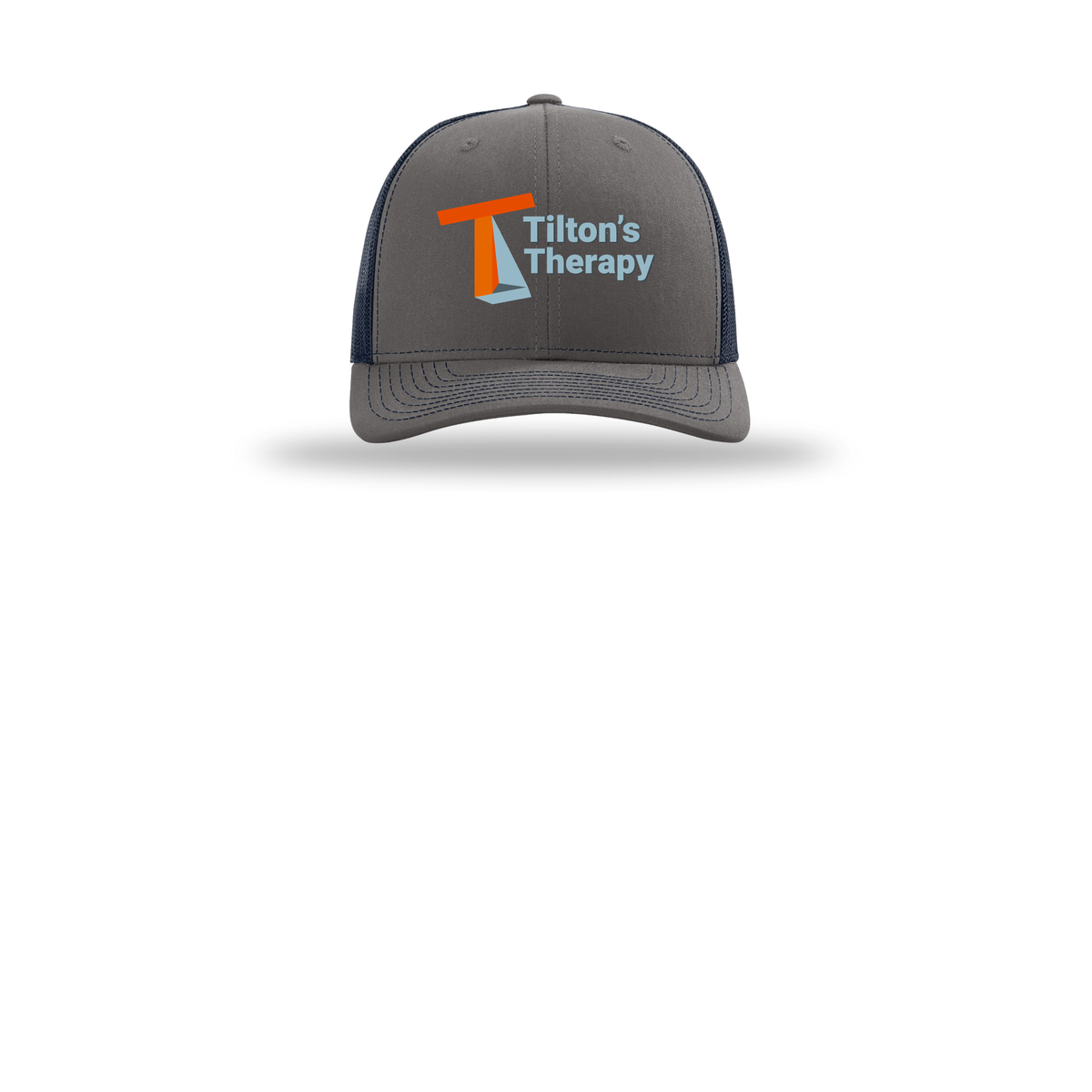 tiltonstherapy-richardson-trucker-cap-embroidery-capfront-R112-charcoalnavy-flat-front