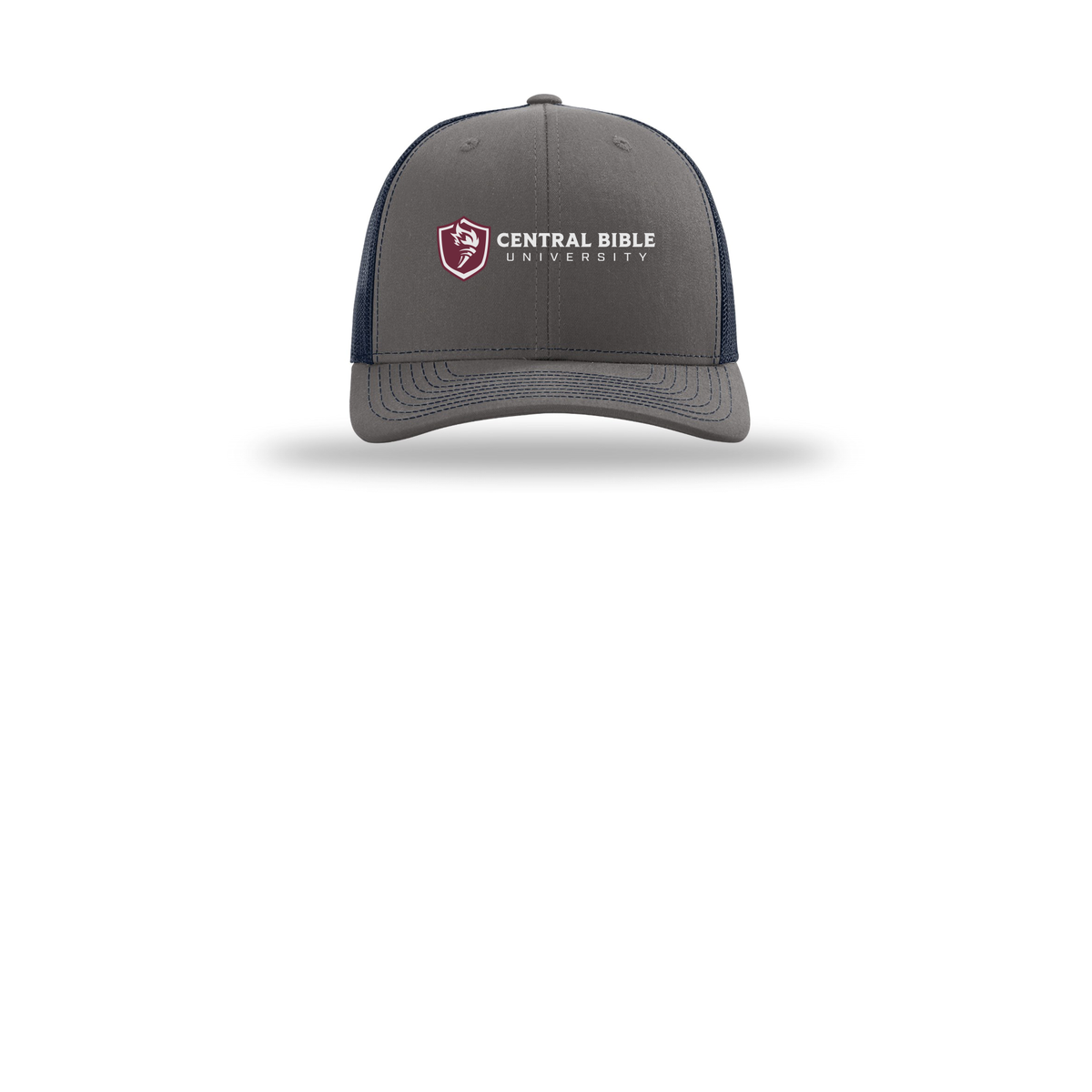 centralbible-richardson-trucker-cap-embroidery-capfront-R112-charcoalnavy-flat-front