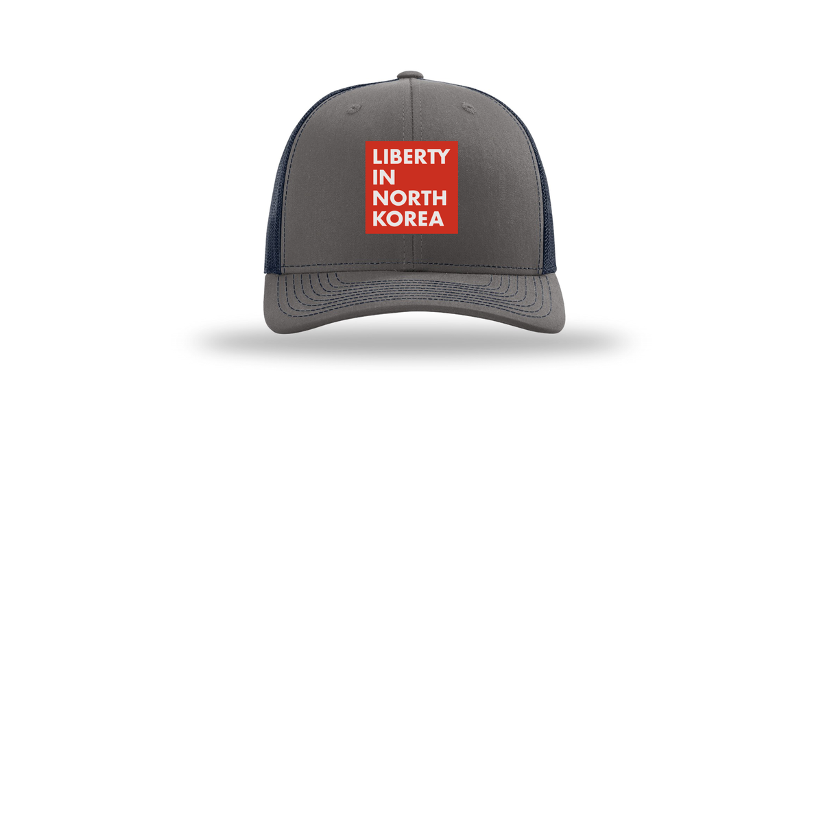 libertyinnorthkorea-richardson-trucker-cap-embroidery-capfront-R112-charcoalnavy-flat-front