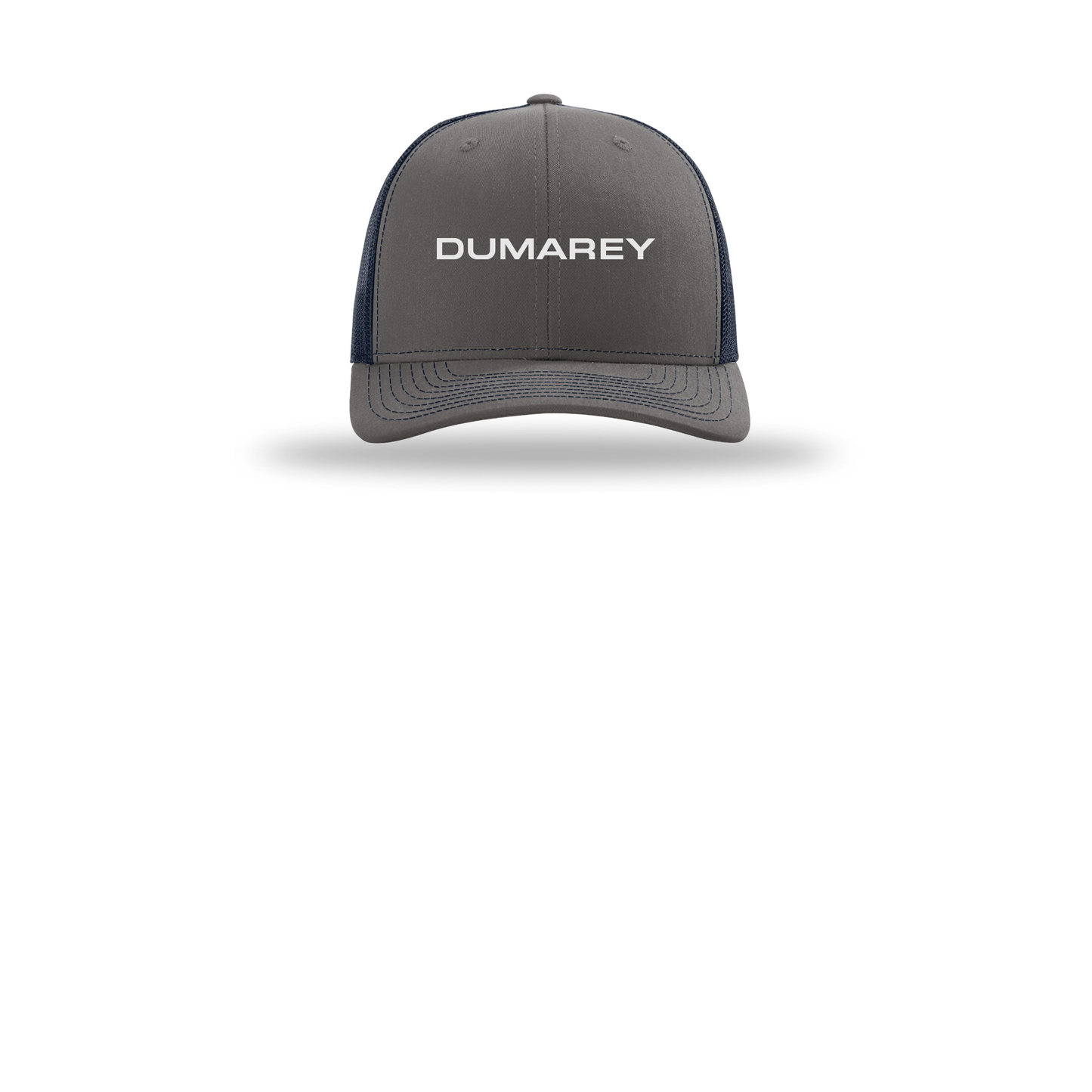 dumarey-richardson-trucker-cap-embroidery-capfront-R112-charcoalnavy-flat-front