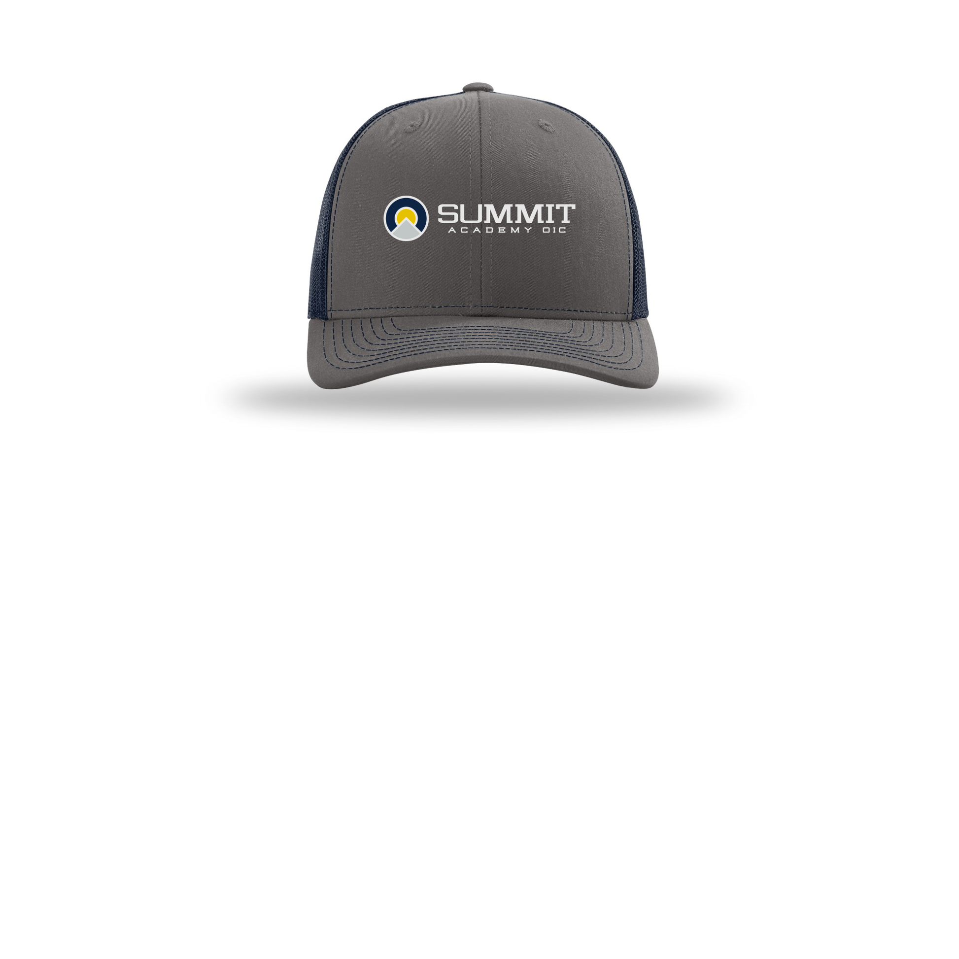 saoic-richardson-trucker-cap-embroidery-capfront-R112-charcoalnavy-flat-front