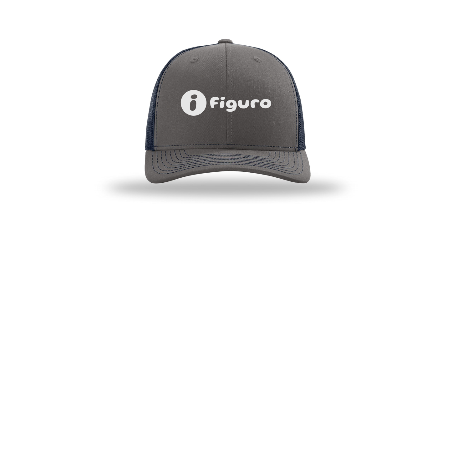 getfiguro-richardson-trucker-cap-embroidery-capfront-R112-charcoalnavy-flat-front