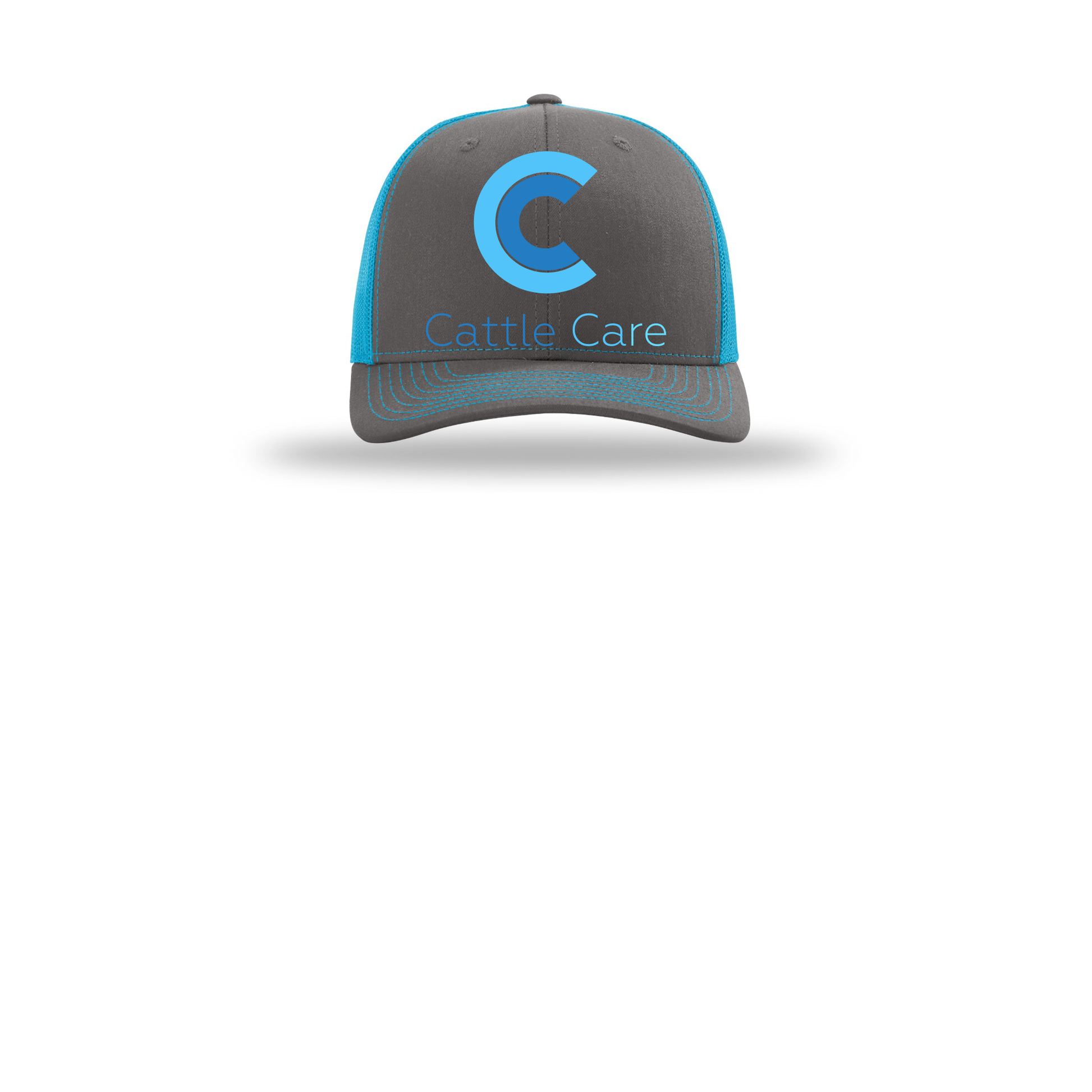 cattle-care-richardson-trucker-cap-embroidery-capfront-R112-charcoalneonblue-flat-front