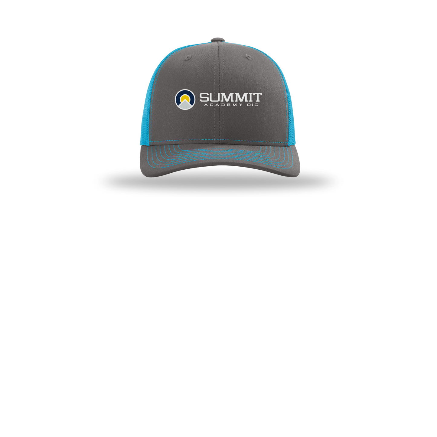 saoic-richardson-trucker-cap-embroidery-capfront-R112-charcoalneonblue-flat-front