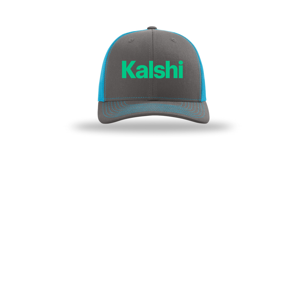 kalshi-richardson-trucker-cap-embroidery-capfront-R112-charcoalneonblue-flat-front