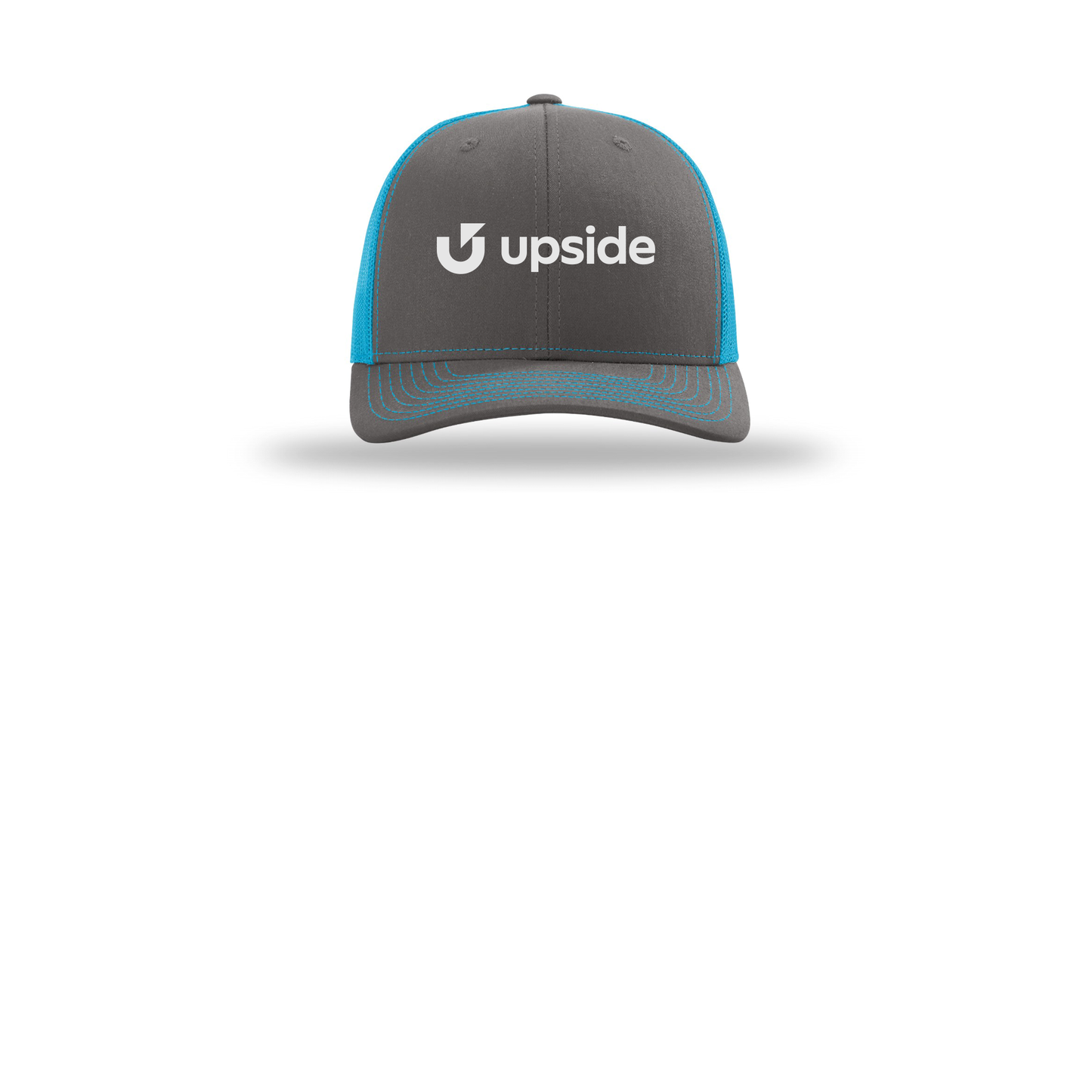upside-richardson-trucker-cap-embroidery-capfront-R112-charcoalneonblue-flat-front