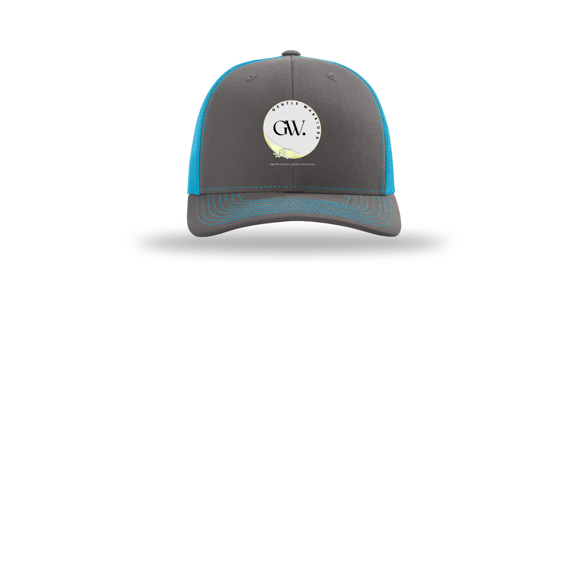 gentle-warriors-richardson-trucker-cap-embroidery-capfront-R112-charcoalneonblue-flat-front