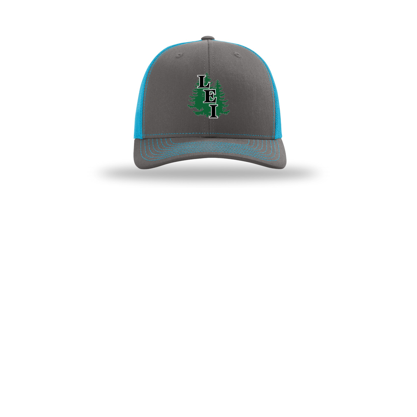 leisite-richardson-trucker-cap-embroidery-capfront-R112-charcoalneonblue-flat-front