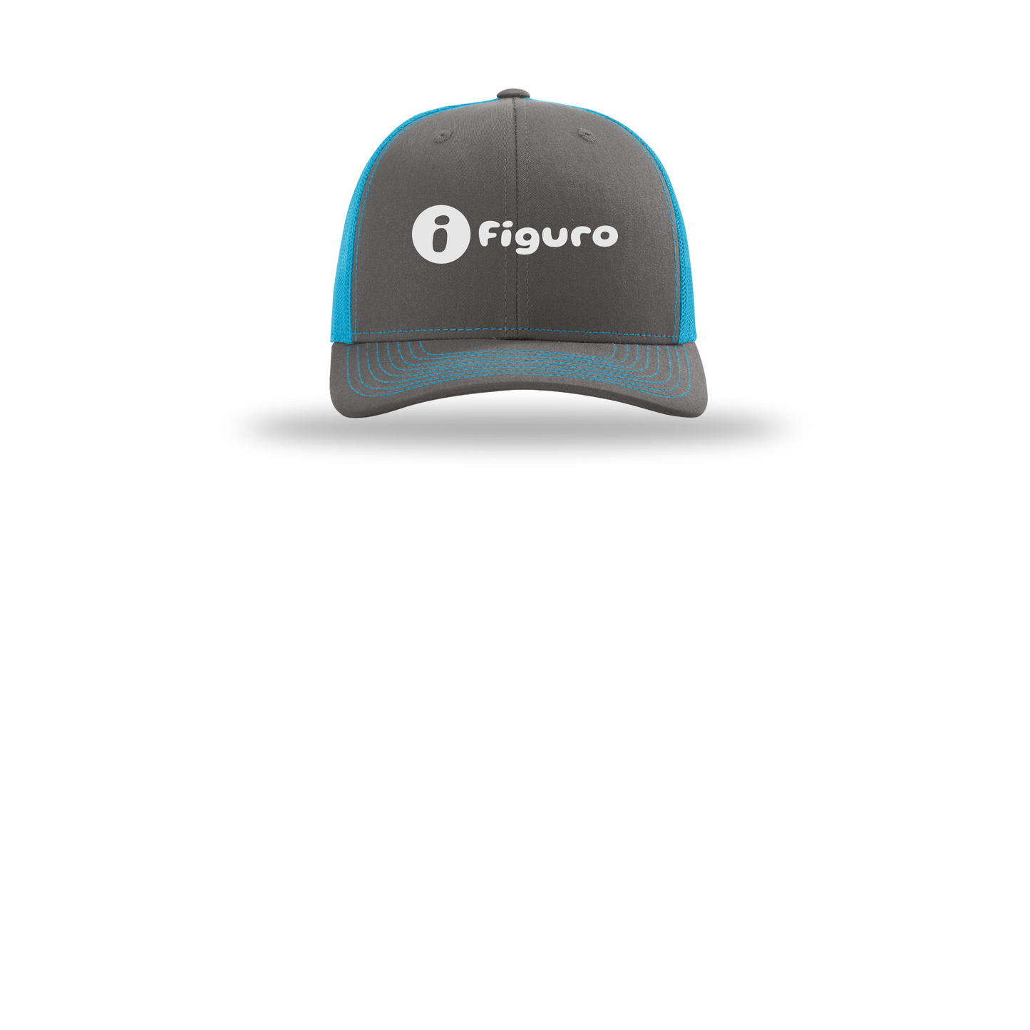 getfiguro-richardson-trucker-cap-embroidery-capfront-R112-charcoalneonblue-flat-front