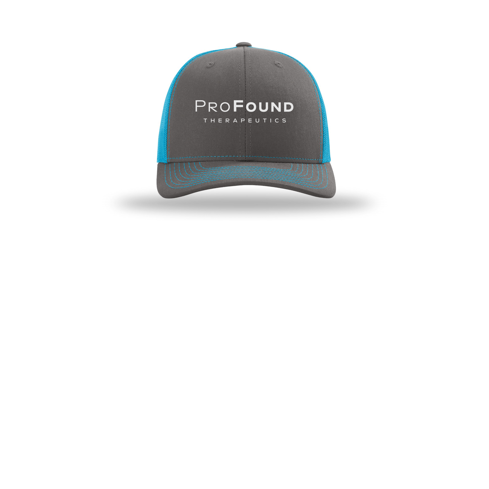 profoundtx-richardson-trucker-cap-embroidery-capfront-R112-charcoalneonblue-flat-front