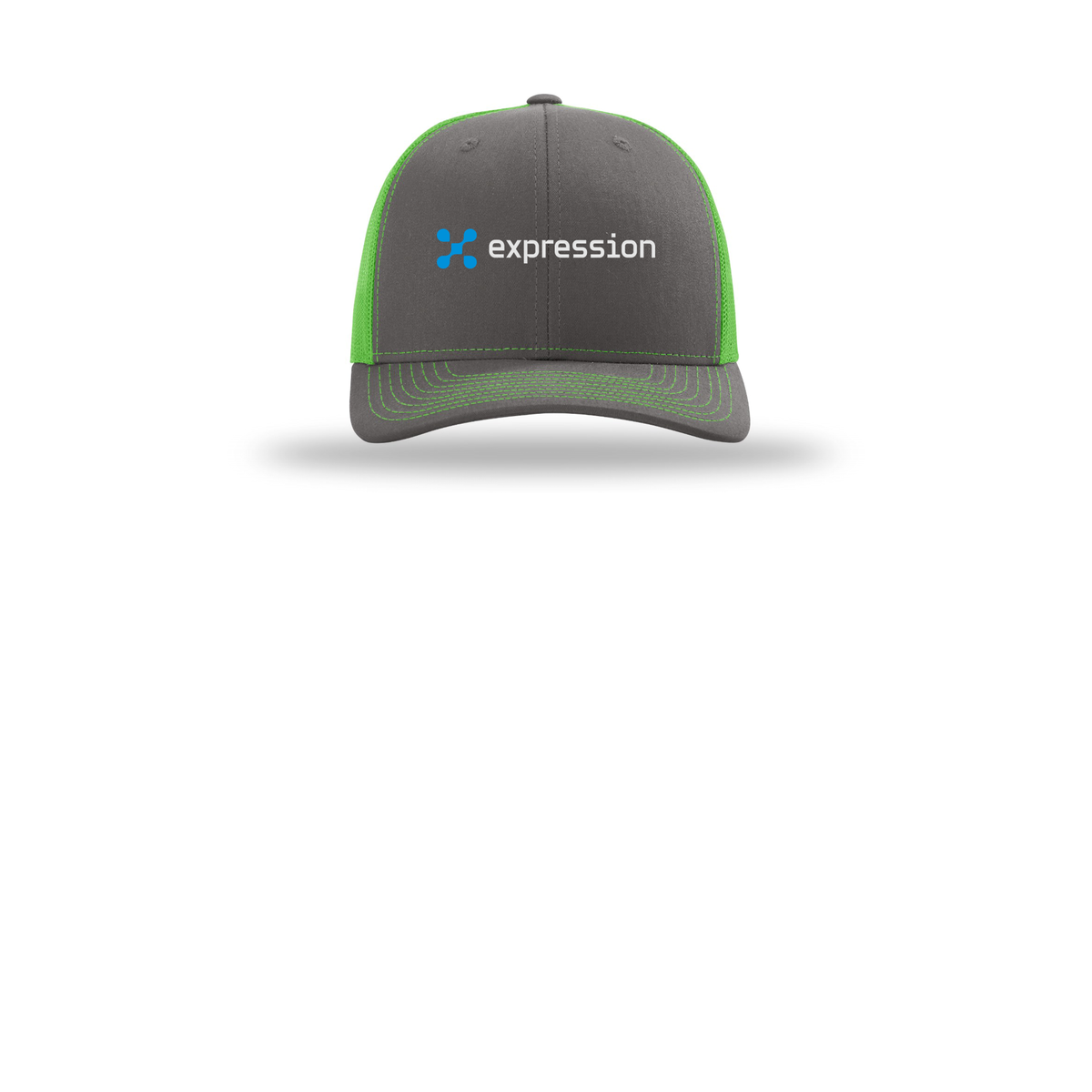 expr-richardson-trucker-cap-embroidery-capfront-R112-charcoalneongreen-flat-front