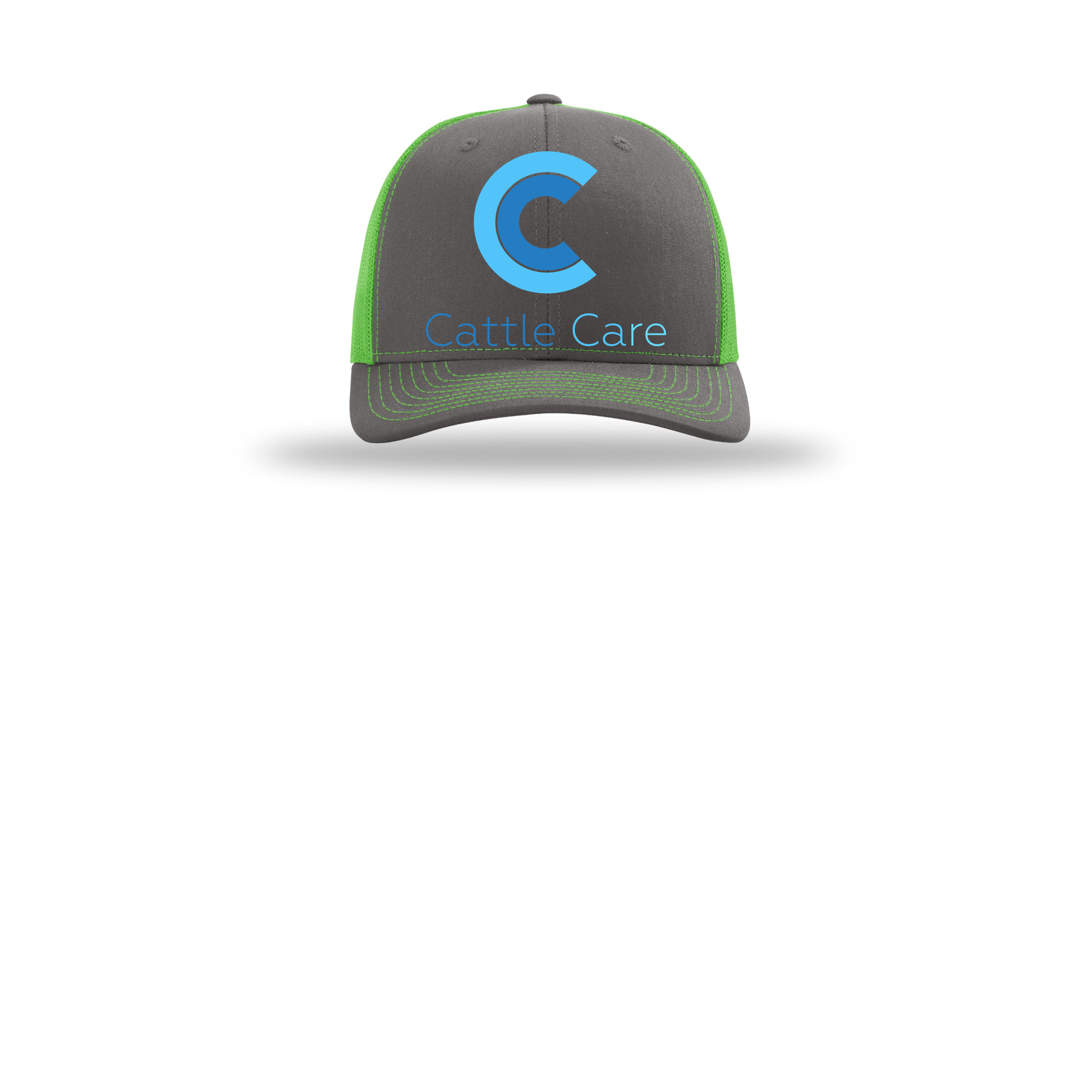 cattle-care-richardson-trucker-cap-embroidery-capfront-R112-charcoalneongreen-flat-front