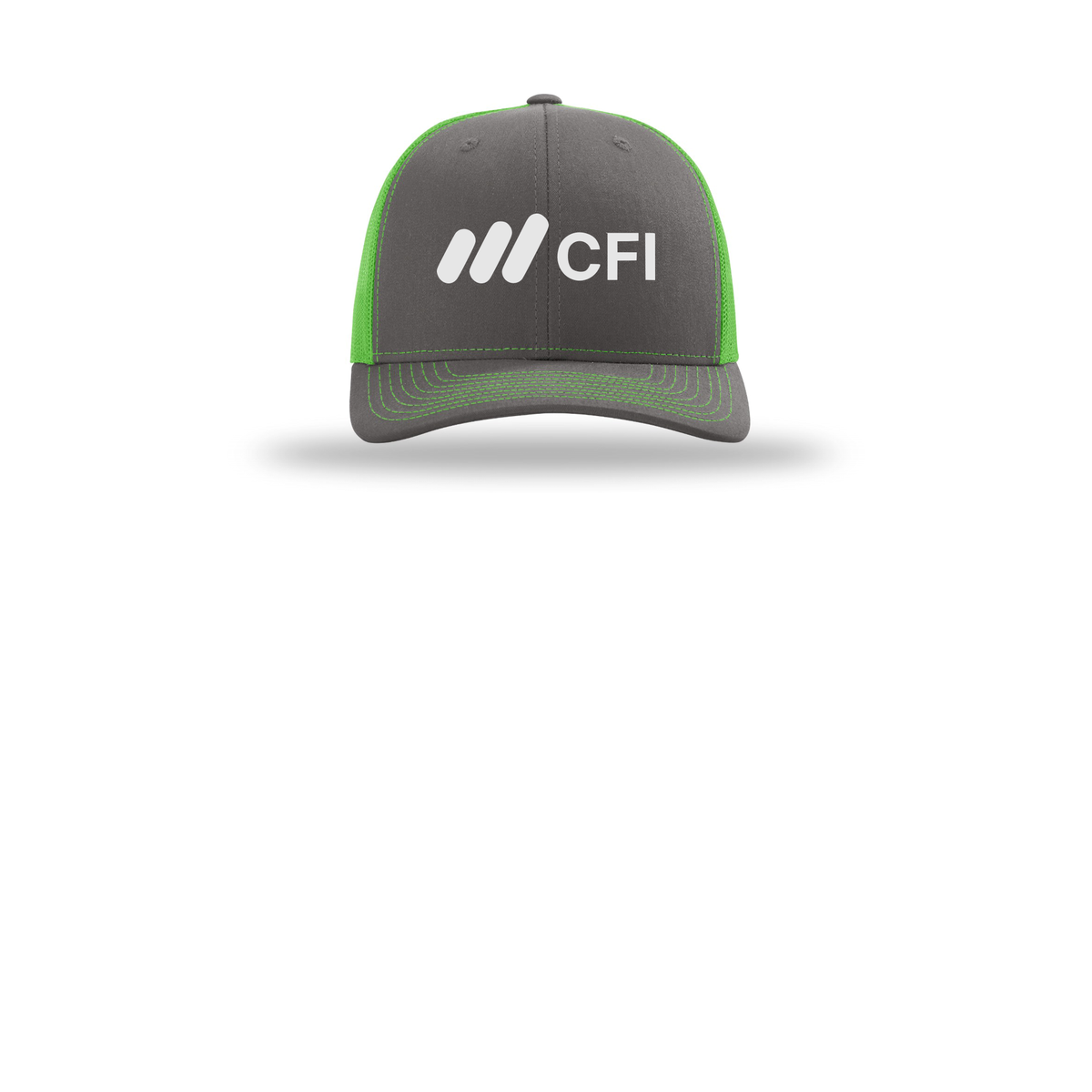 corporatefinanceinstitute-richardson-trucker-cap-embroidery-capfront-R112-charcoalneongreen-flat-front