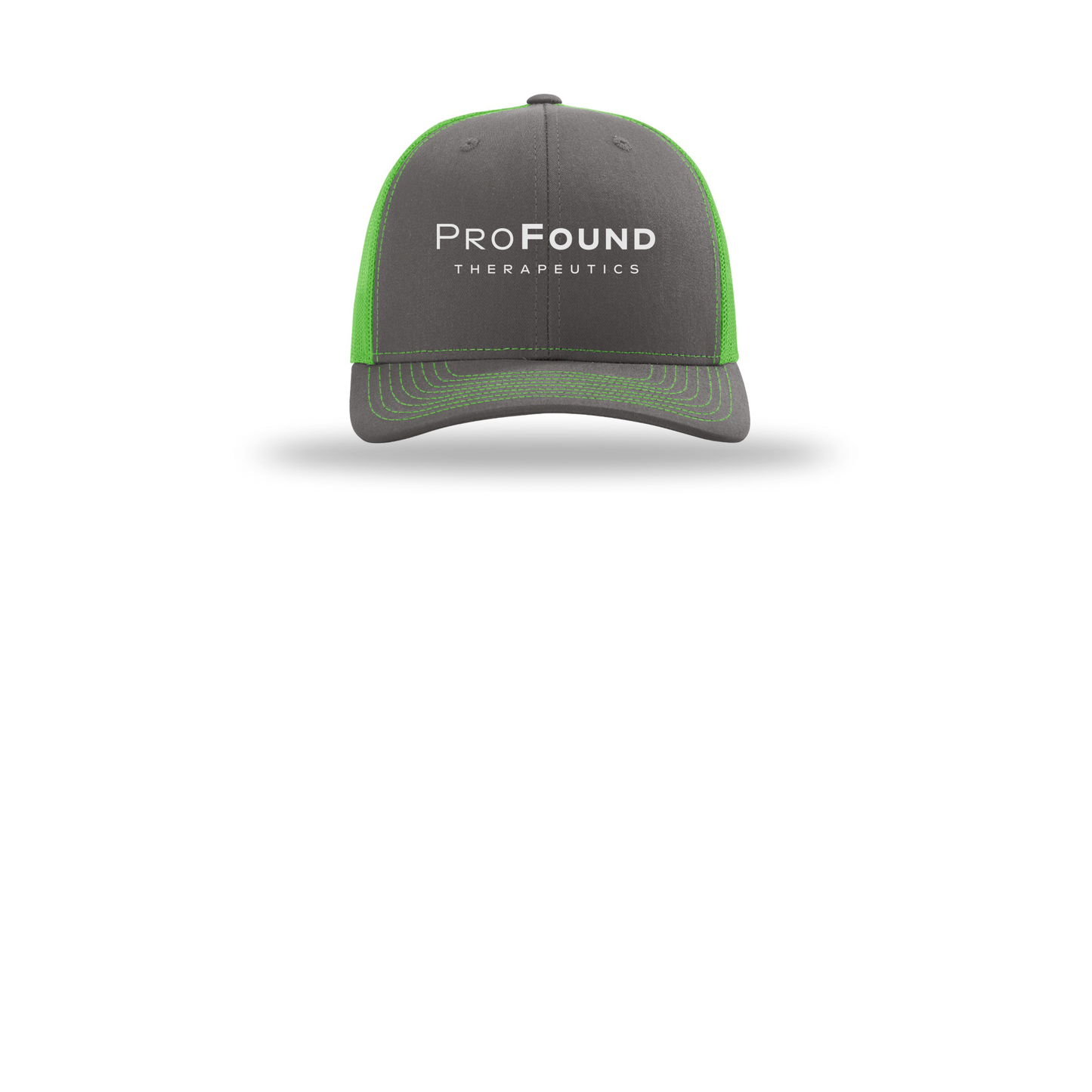 profoundtx-richardson-trucker-cap-embroidery-capfront-R112-charcoalneongreen-flat-front