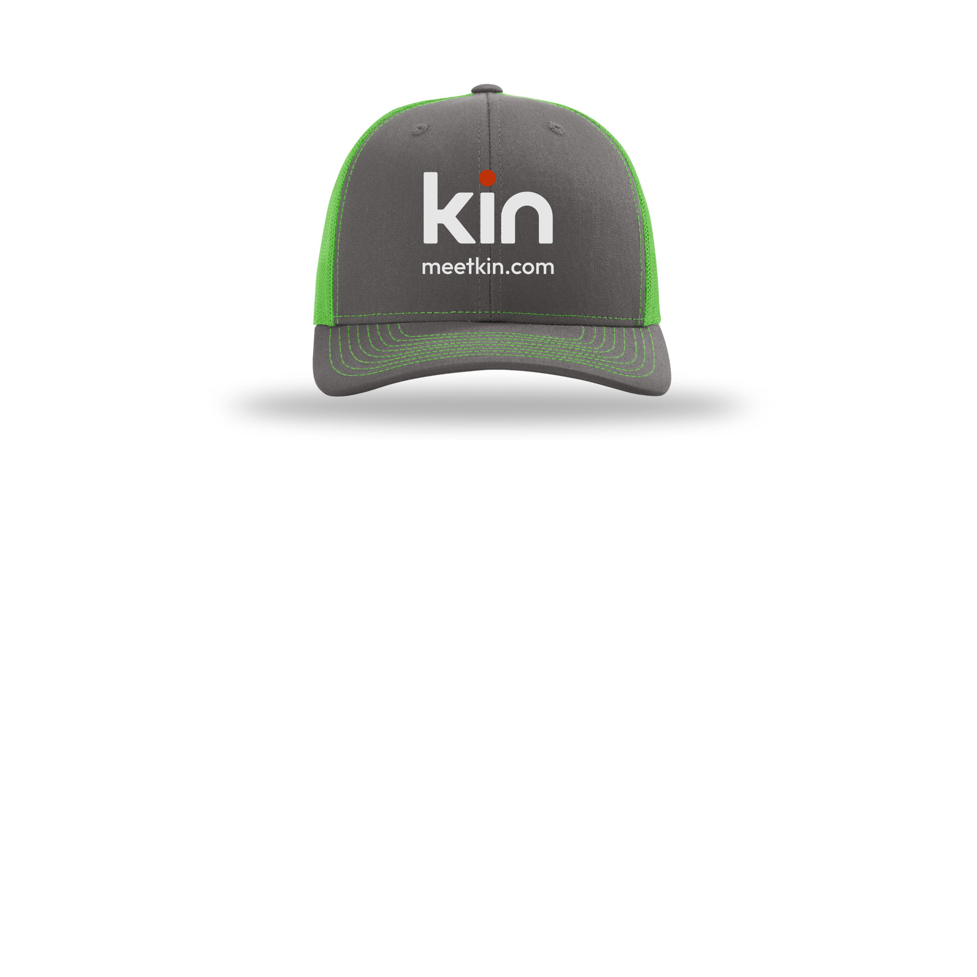 kin-richardson-trucker-cap-embroidery-capfront-R112-charcoalneongreen-flat-front