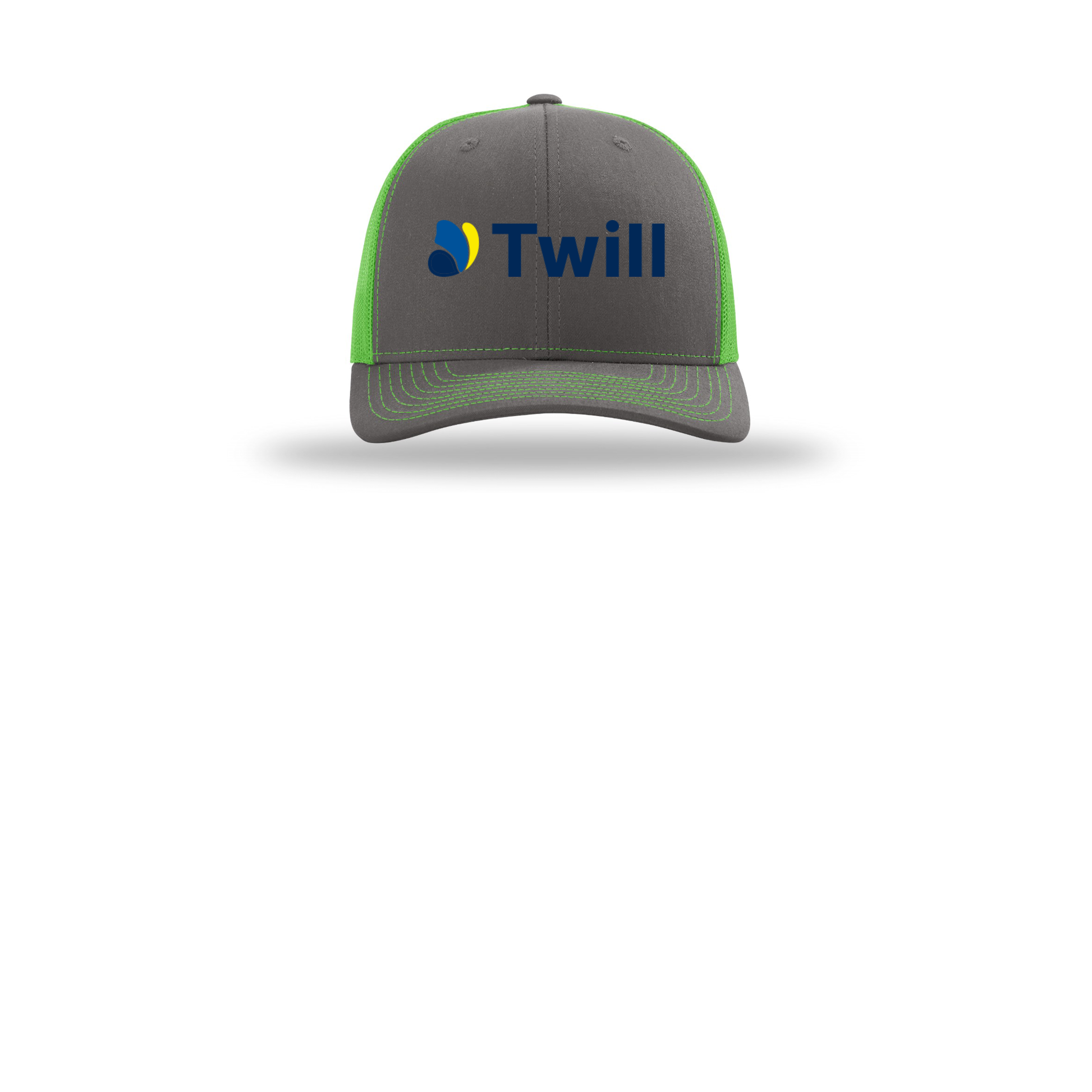 withtwill-richardson-trucker-cap-embroidery-capfront-R112-charcoalneongreen-flat-front