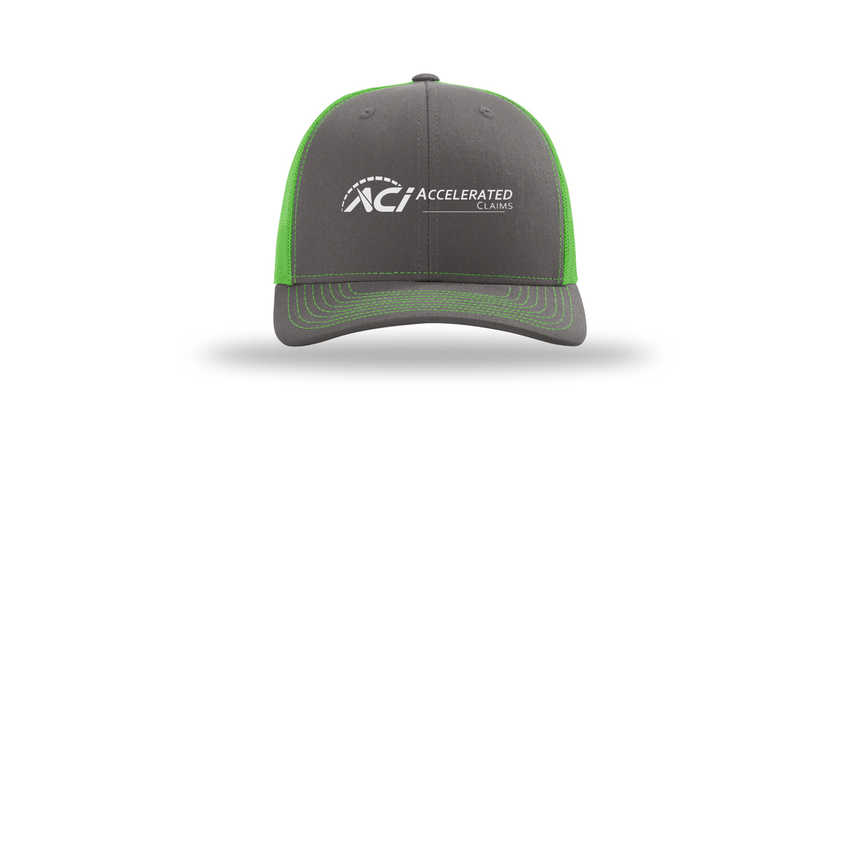 accelclaims-richardson-trucker-cap-embroidery-capfront-R112-charcoalneongreen-flat-front