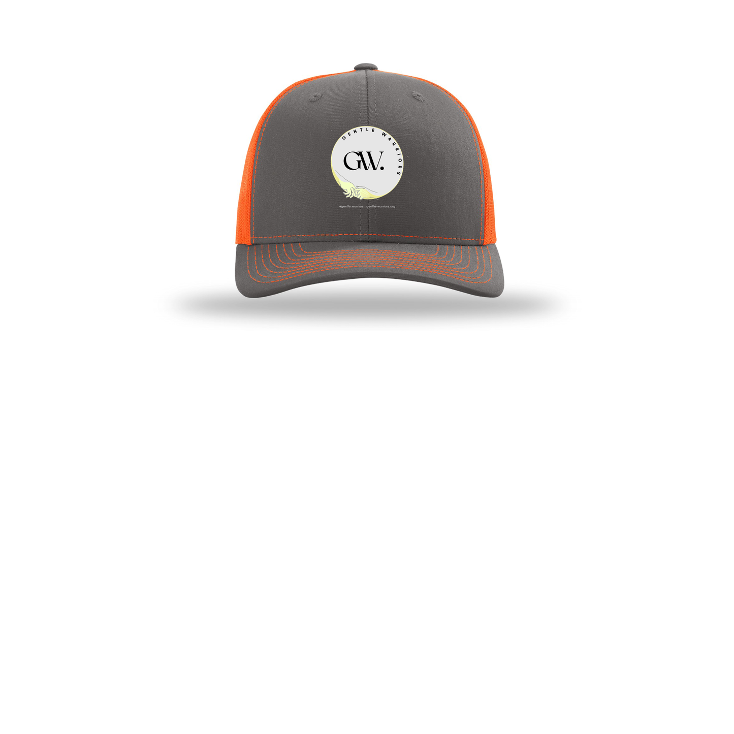 gentle-warriors-richardson-trucker-cap-embroidery-capfront-R112-charcoalneonorange-flat-front