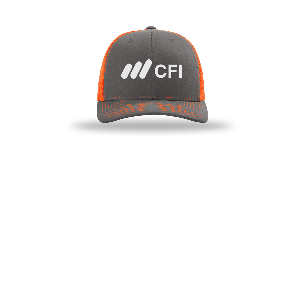 corporatefinanceinstitute-richardson-trucker-cap-embroidery-capfront-R112-charcoalneonorange-flat-front