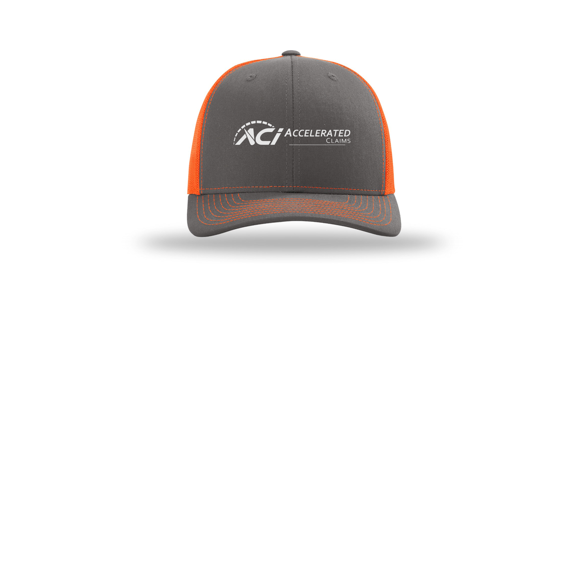 accelclaims-richardson-trucker-cap-embroidery-capfront-R112-charcoalneonorange-flat-front