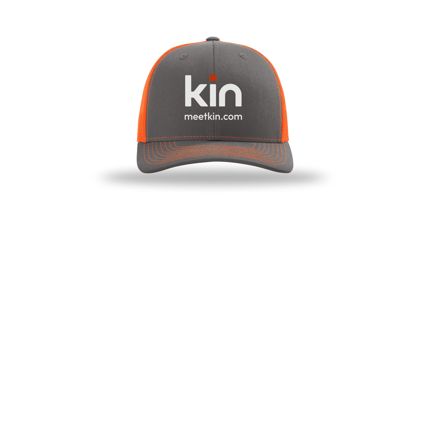 kin-richardson-trucker-cap-embroidery-capfront-R112-charcoalneonorange-flat-front