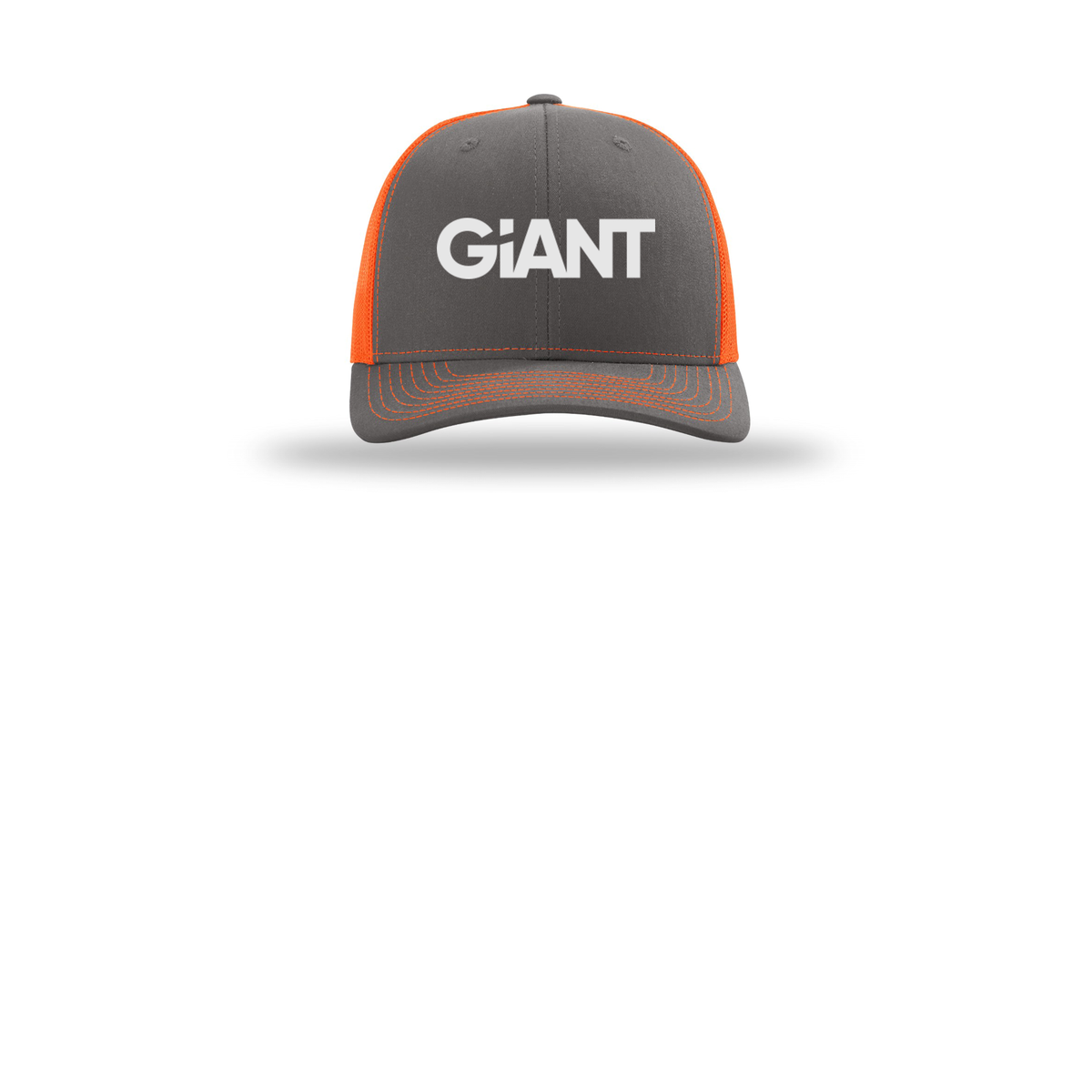 giantworldwide-richardson-trucker-cap-embroidery-capfront-R112-charcoalneonorange-flat-front