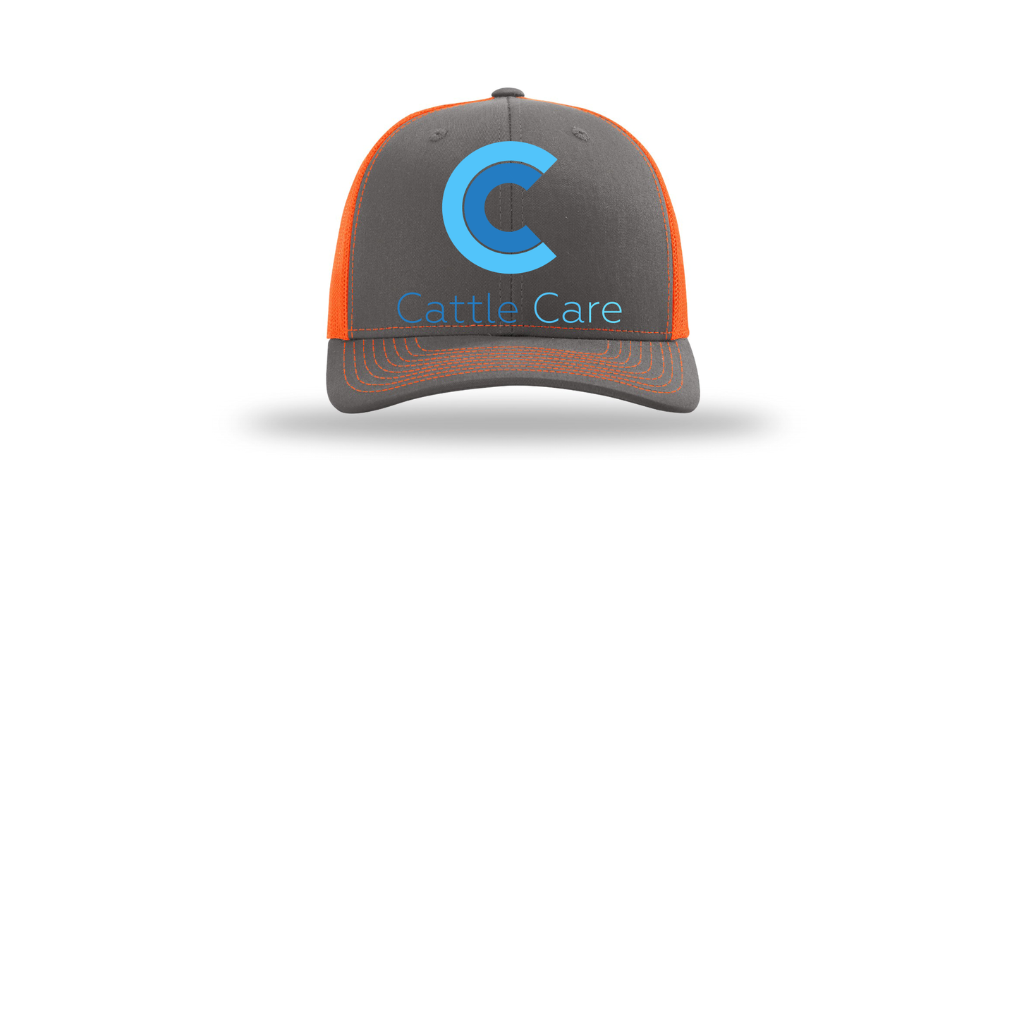 cattle-care-richardson-trucker-cap-embroidery-capfront-R112-charcoalneonorange-flat-front
