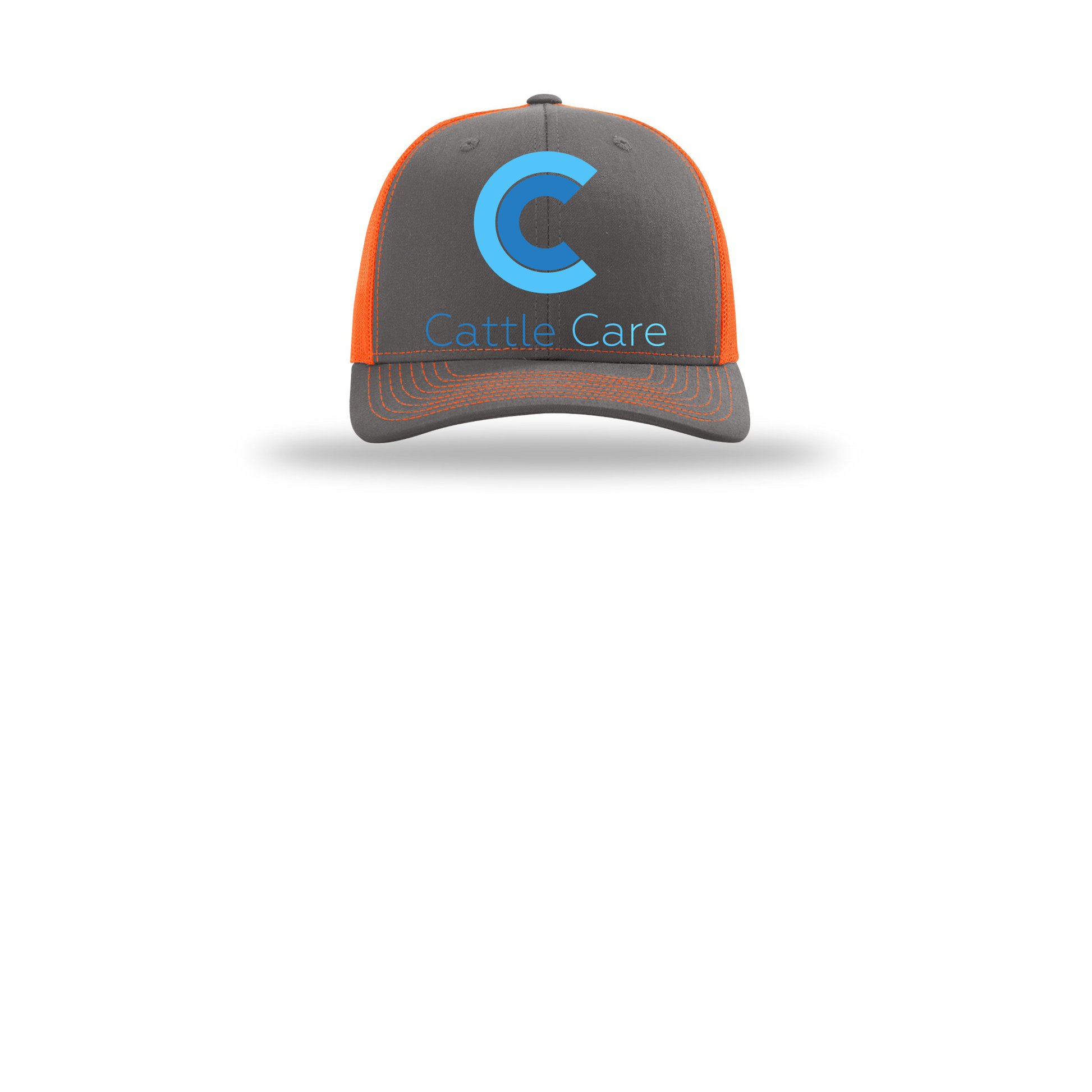 cattle-care-richardson-trucker-cap-embroidery-capfront-R112-charcoalneonorange-flat-front