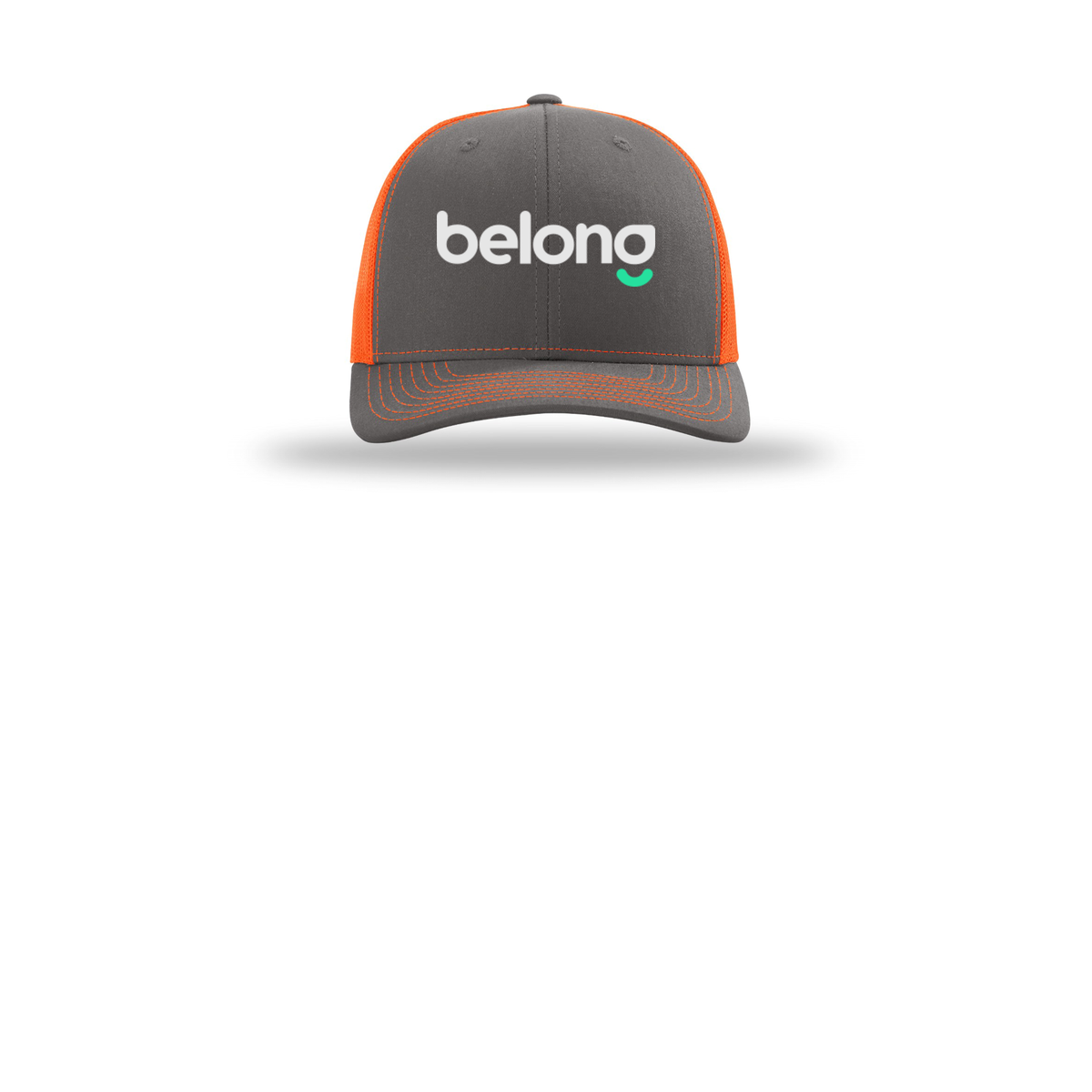 belonghome-richardson-trucker-cap-embroidery-capfront-R112-charcoalneonorange-flat-front