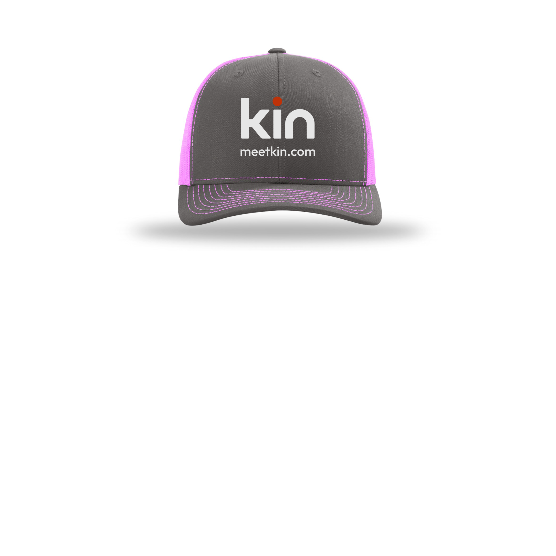 kin-richardson-trucker-cap-embroidery-capfront-R112-charcoalneonpink-flat-front