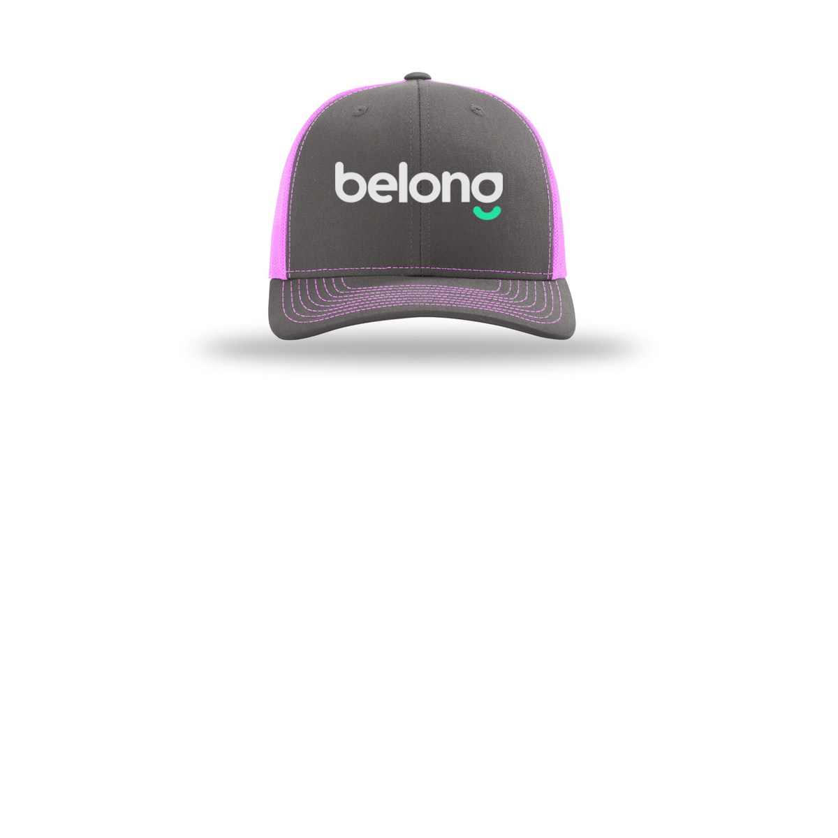 belonghome-richardson-trucker-cap-embroidery-capfront-R112-charcoalneonpink-flat-front