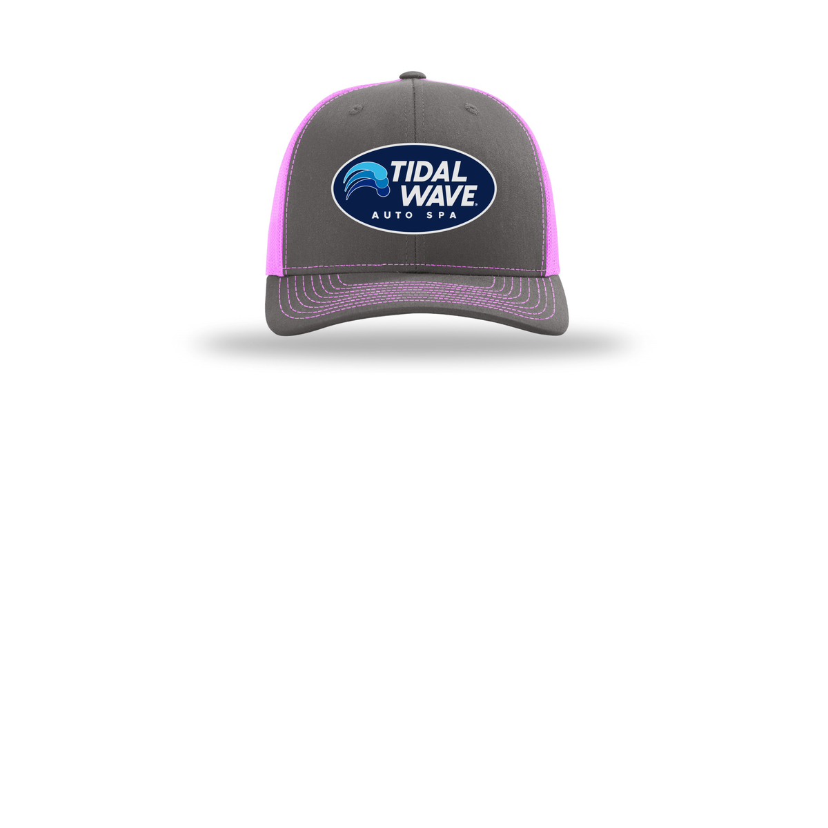 tidalwaveautospa-richardson-trucker-cap-embroidery-capfront-R112-charcoalneonpink-flat-front