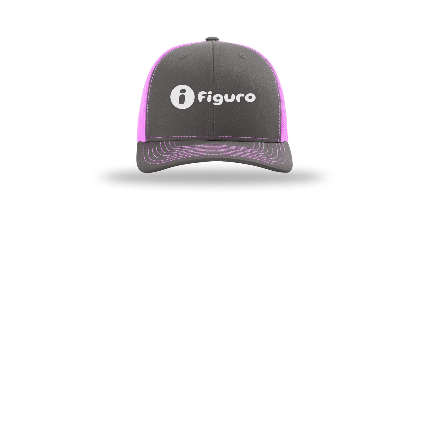 getfiguro-richardson-trucker-cap-embroidery-capfront-R112-charcoalneonpink-flat-front