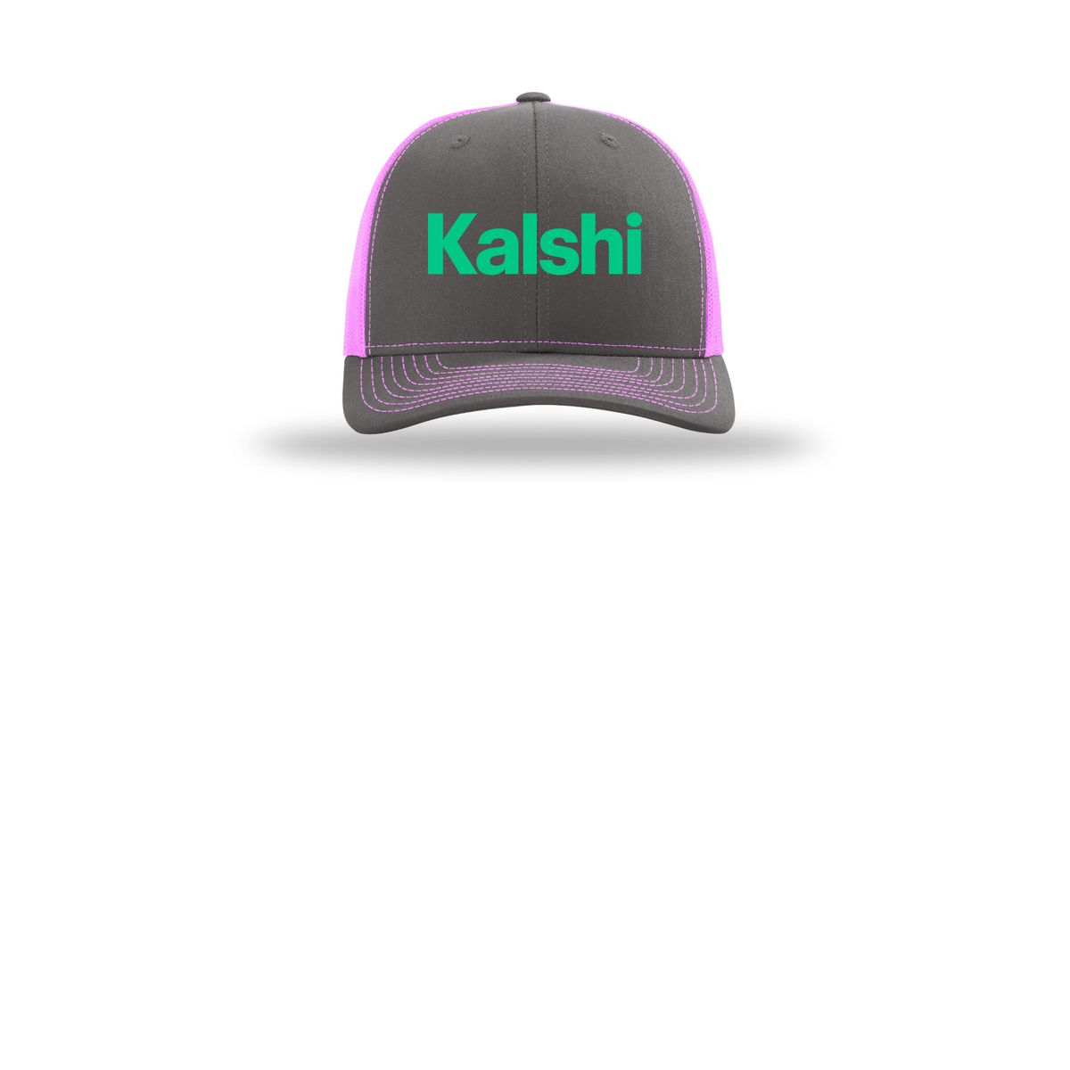 kalshi-richardson-trucker-cap-embroidery-capfront-R112-charcoalneonpink-flat-front