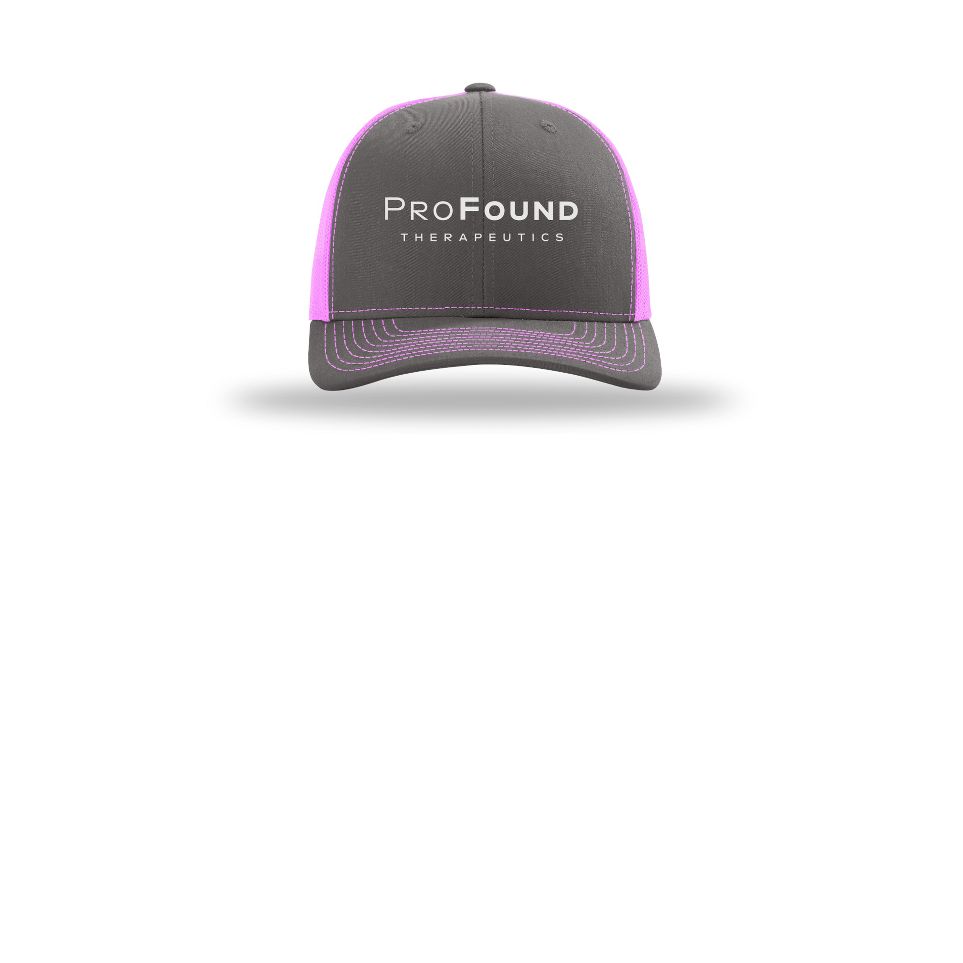 profoundtx-richardson-trucker-cap-embroidery-capfront-R112-charcoalneonpink-flat-front