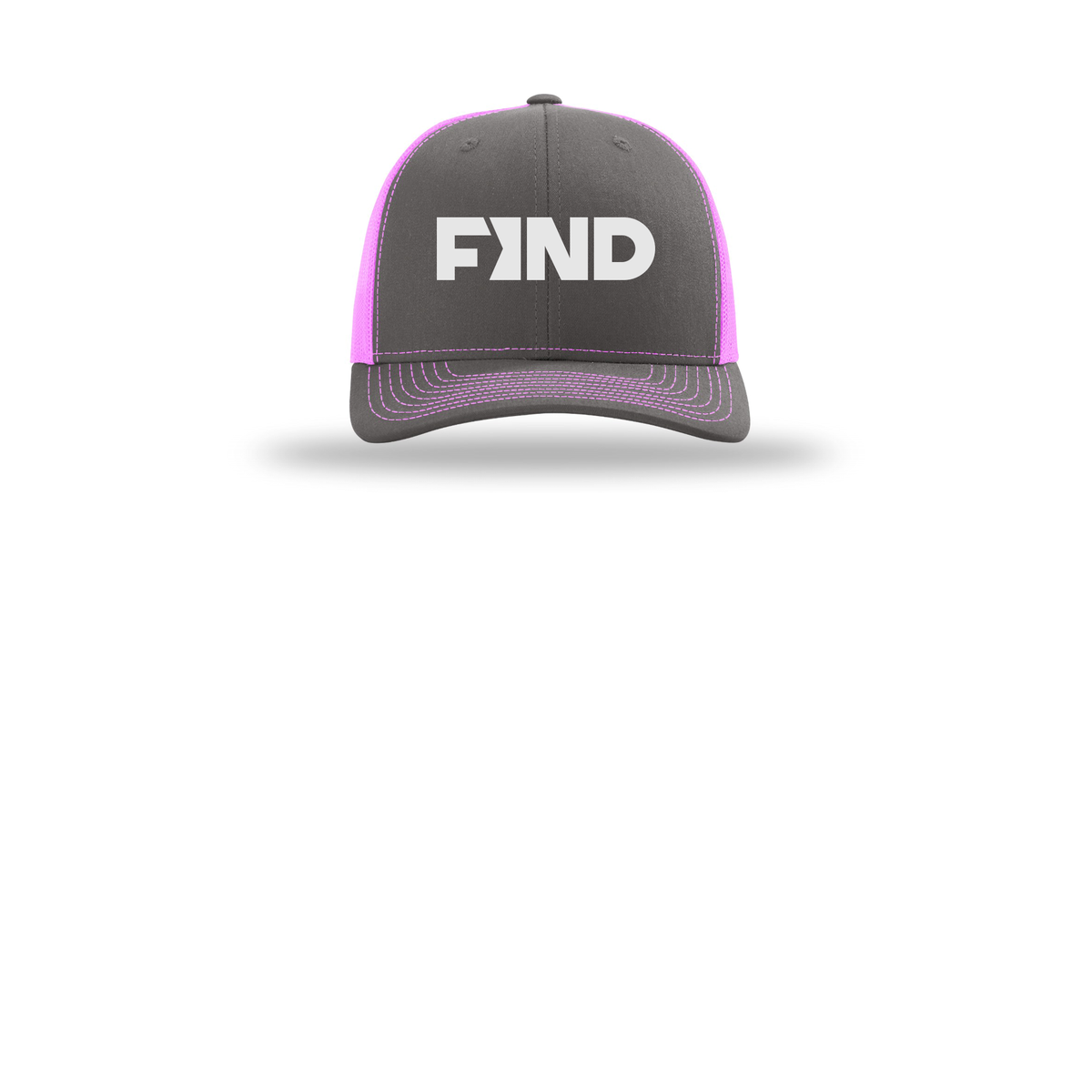 findrealestate-richardson-trucker-cap-embroidery-capfront-R112-charcoalneonpink-flat-front