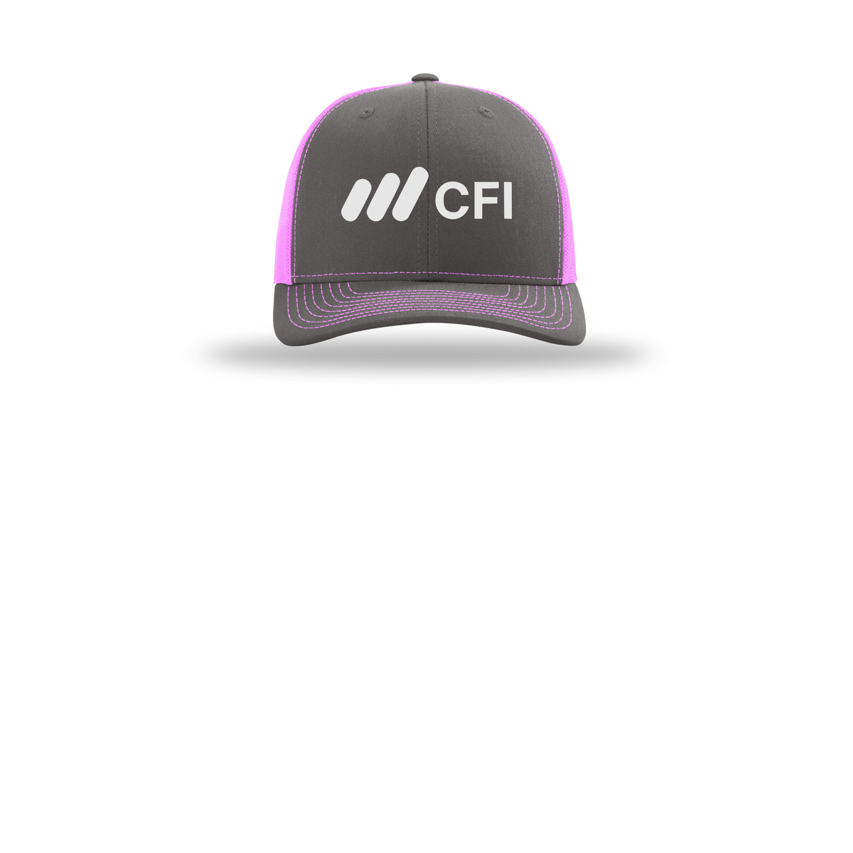 corporatefinanceinstitute-richardson-trucker-cap-embroidery-capfront-R112-charcoalneonpink-flat-front