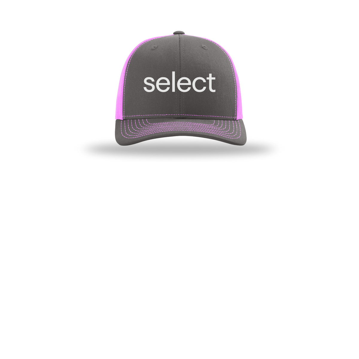 meetselect-richardson-trucker-cap-embroidery-capfront-R112-charcoalneonpink-flat-front