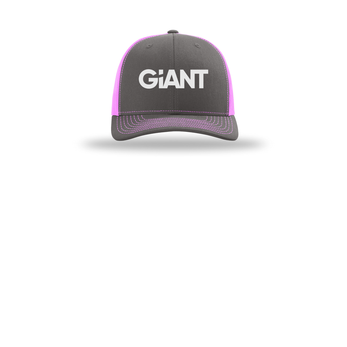 giantworldwide-richardson-trucker-cap-embroidery-capfront-R112-charcoalneonpink-flat-front