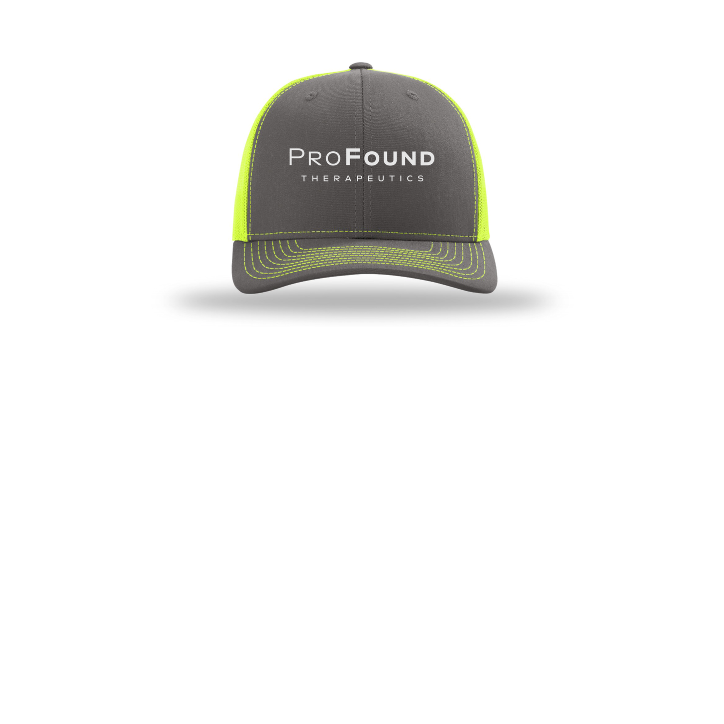 profoundtx-richardson-trucker-cap-embroidery-capfront-R112-charcoalneonyellow-flat-front