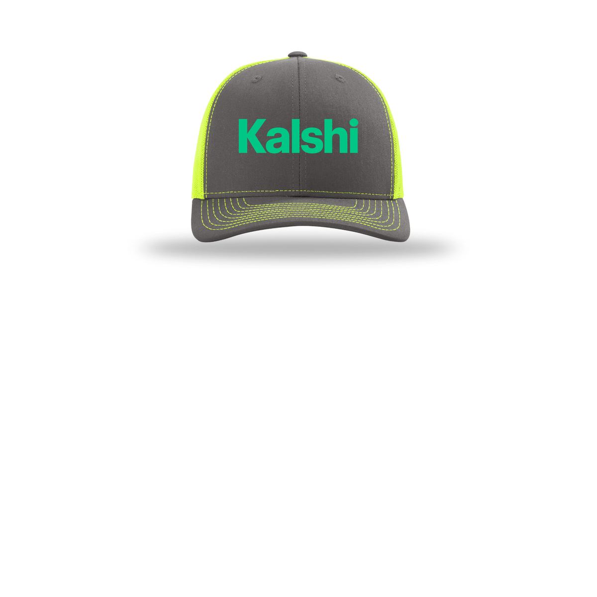 kalshi-richardson-trucker-cap-embroidery-capfront-R112-charcoalneonyellow-flat-front