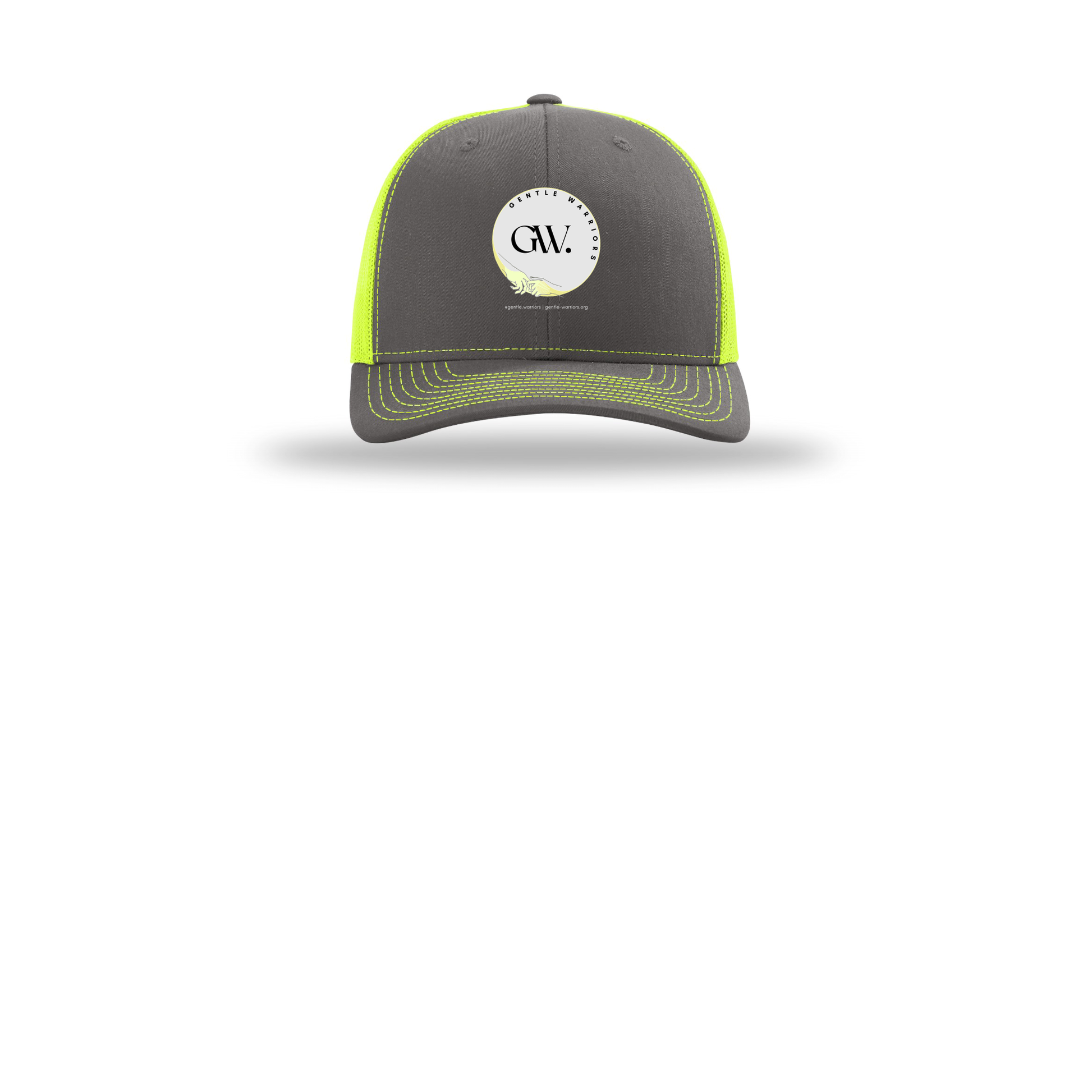gentle-warriors-richardson-trucker-cap-embroidery-capfront-R112-charcoalneonyellow-flat-front